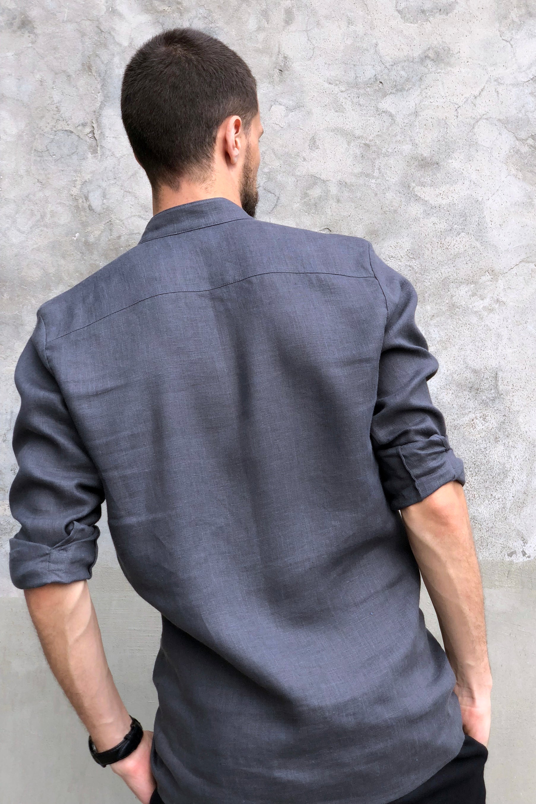 Men’s Linen Shirt OLIVE in Dark grey