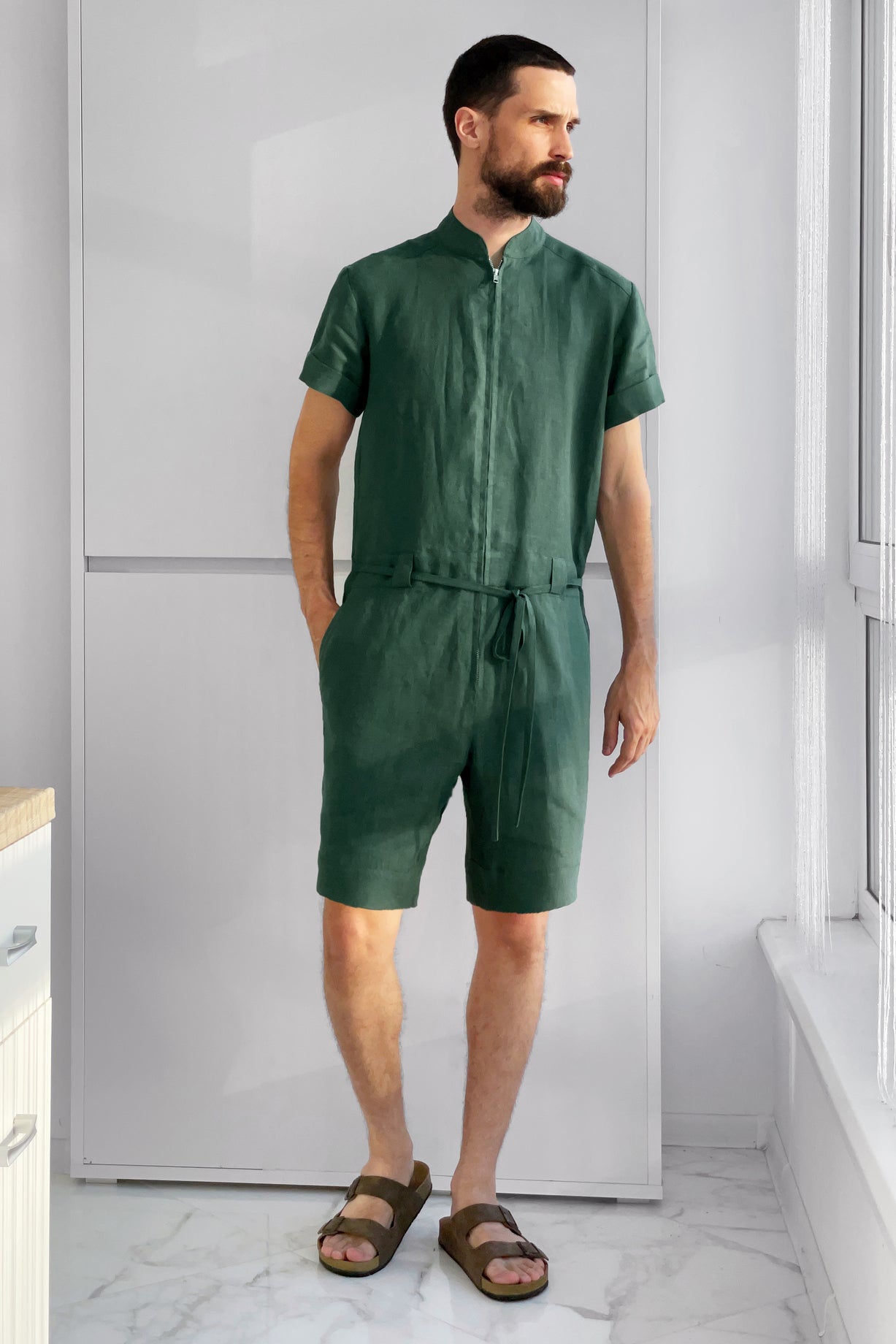 Mens Linen Romper PANDAN in Green