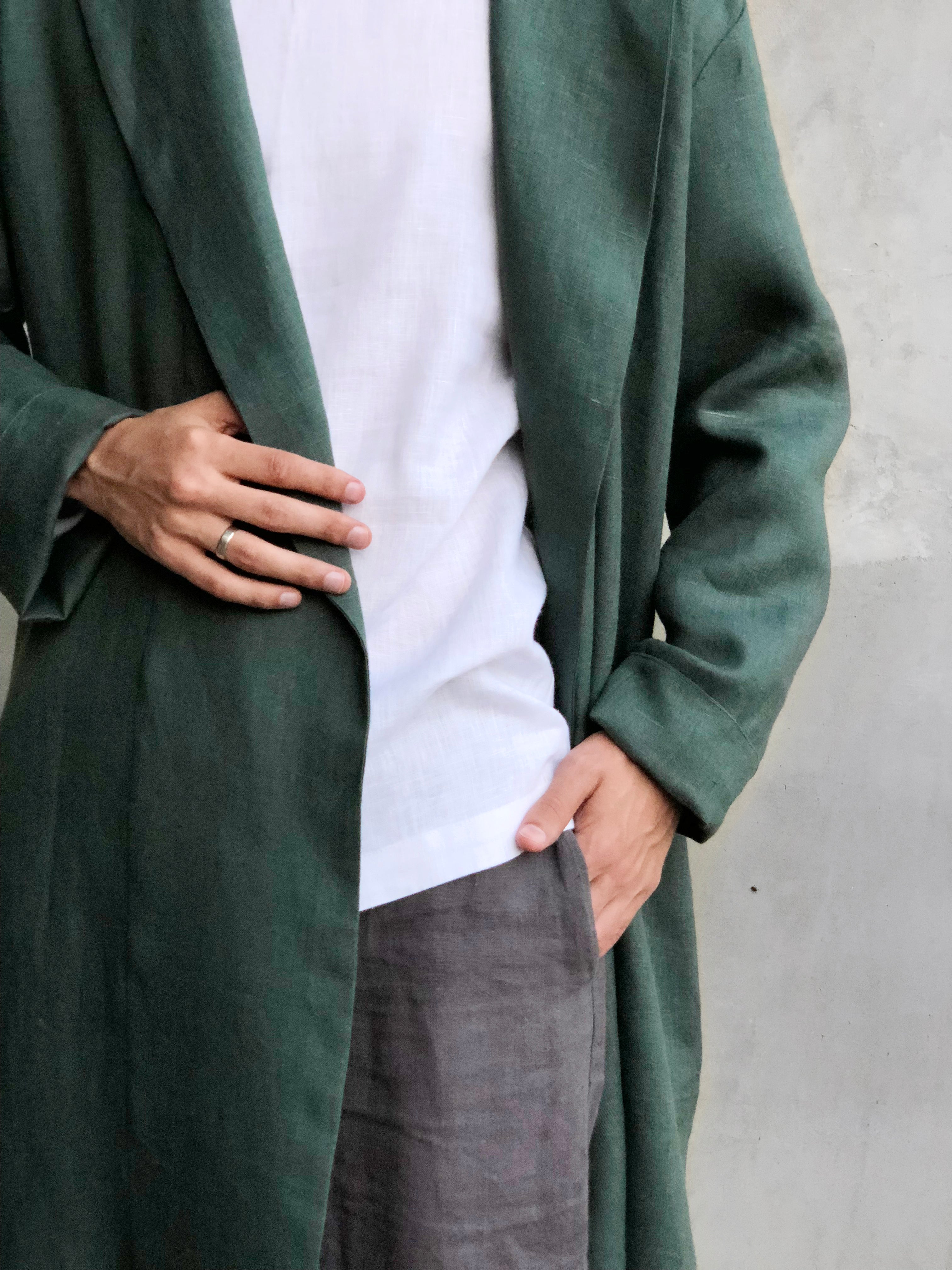 Men’s linen bathrobe JUNIPER in Green