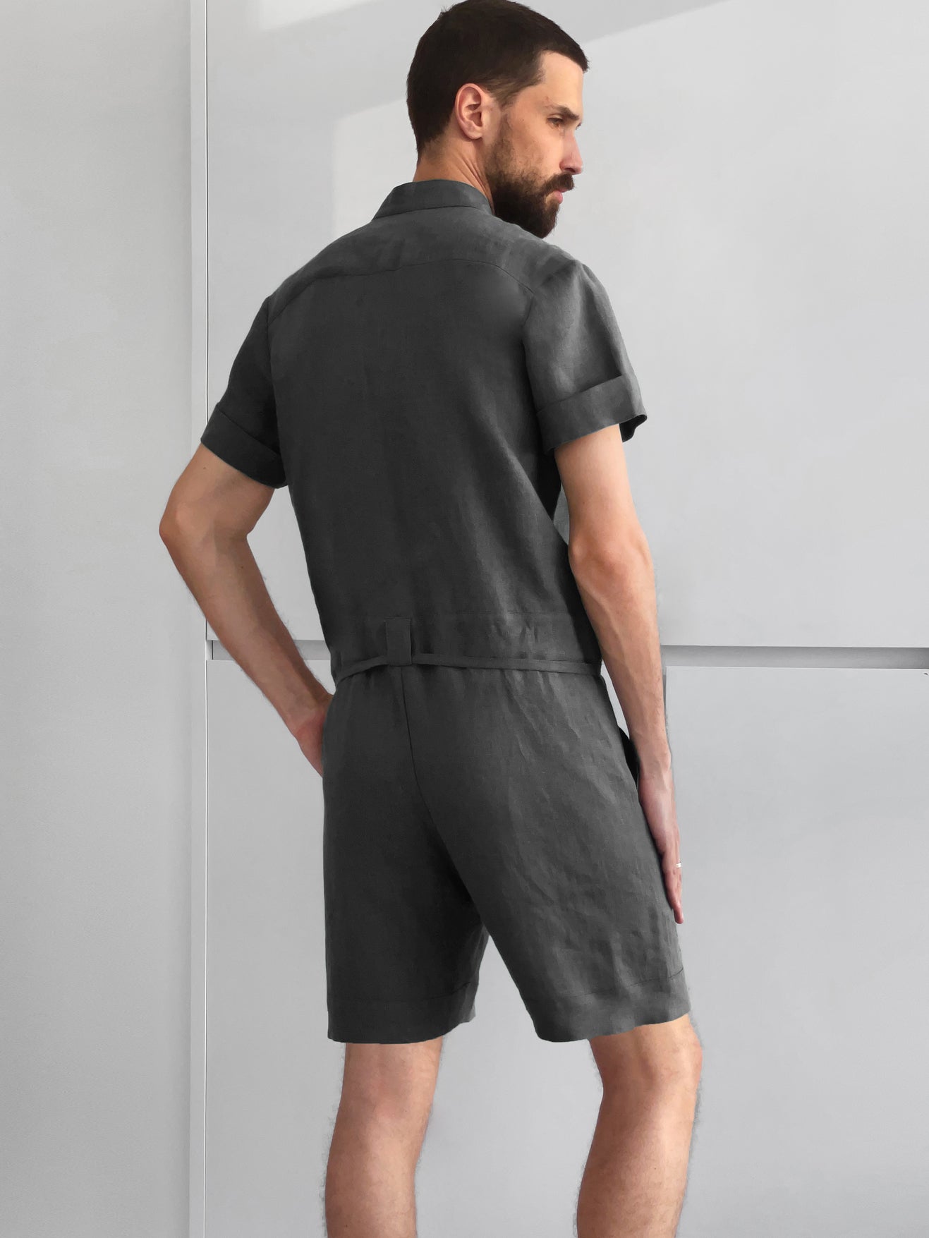 Mens Linen Romper PANDAN in Dark grey