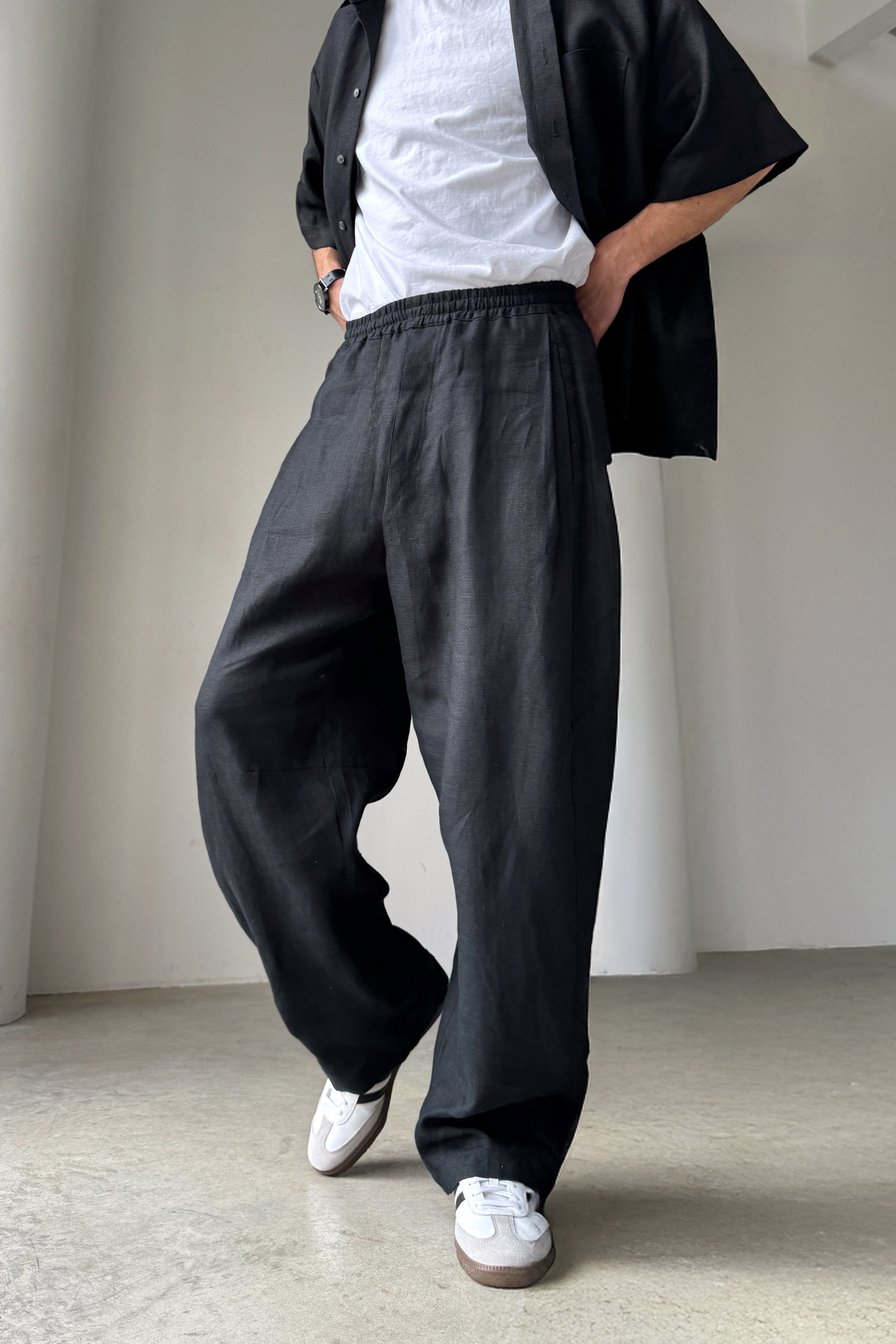 Men’s Wide-Leg Linen Pants SLOE in Black