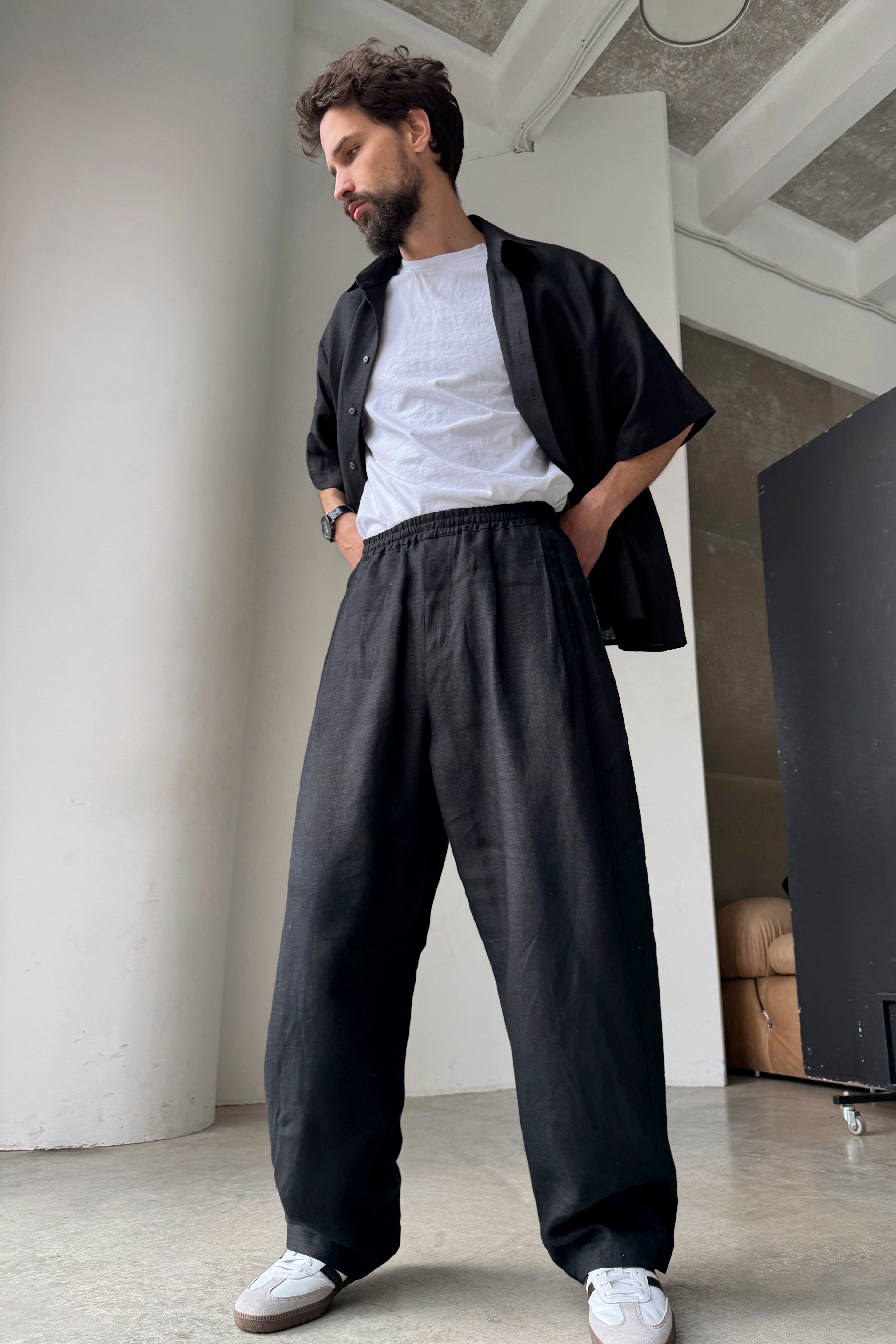 Men’s Wide-Leg Linen Pants SLOE in Black