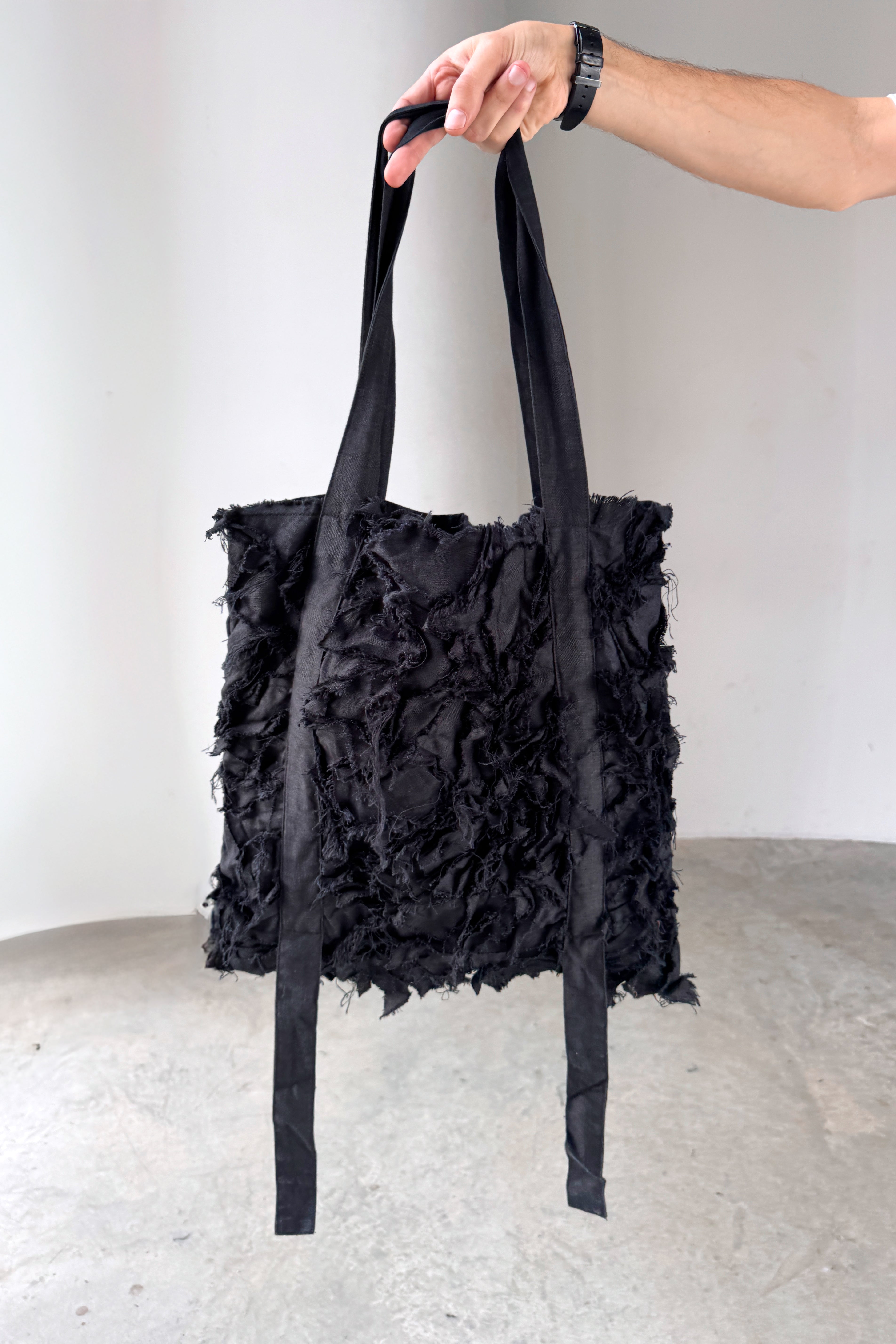 Linen Patchwork Tote Bag ENNIA in Black