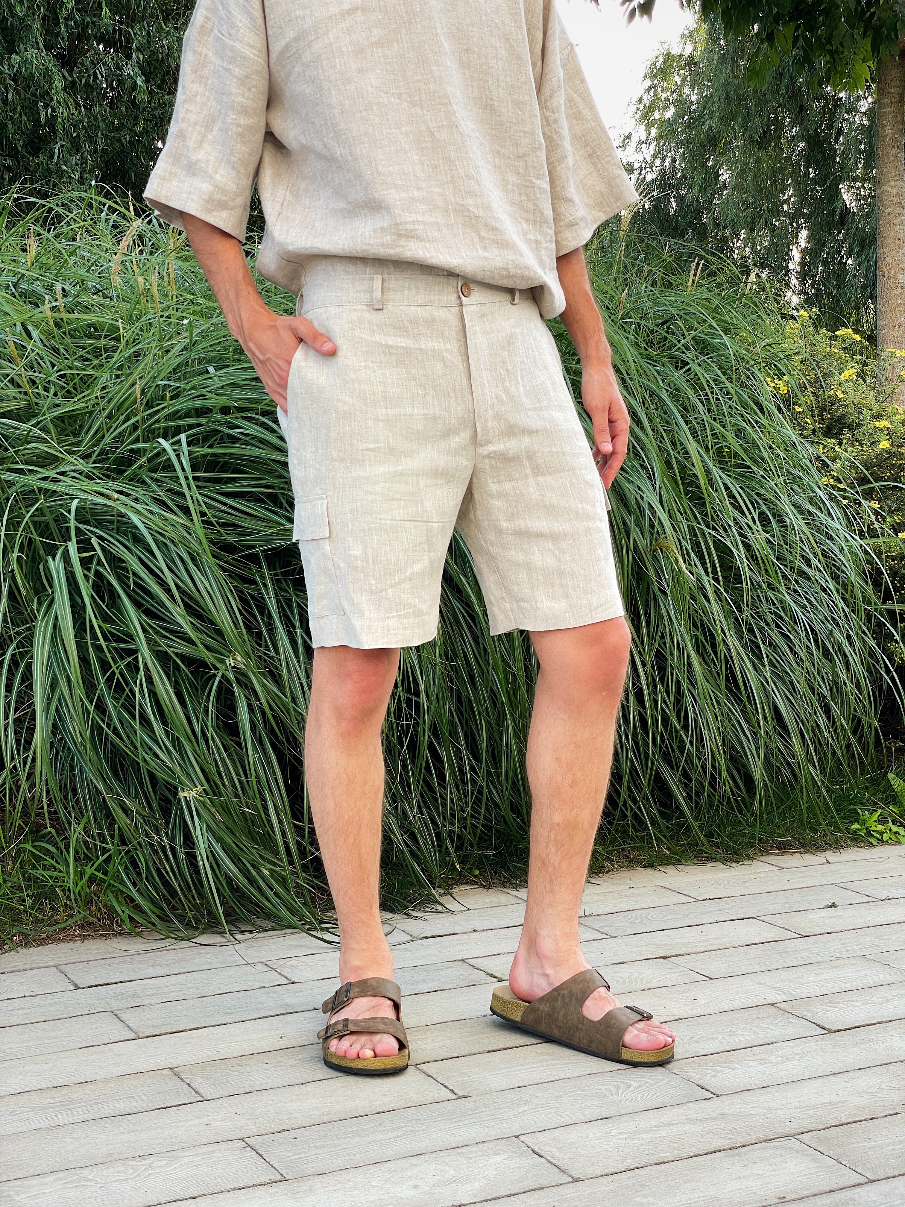 Linen cargo shorts with side pockets LAUREL - IN STOCK