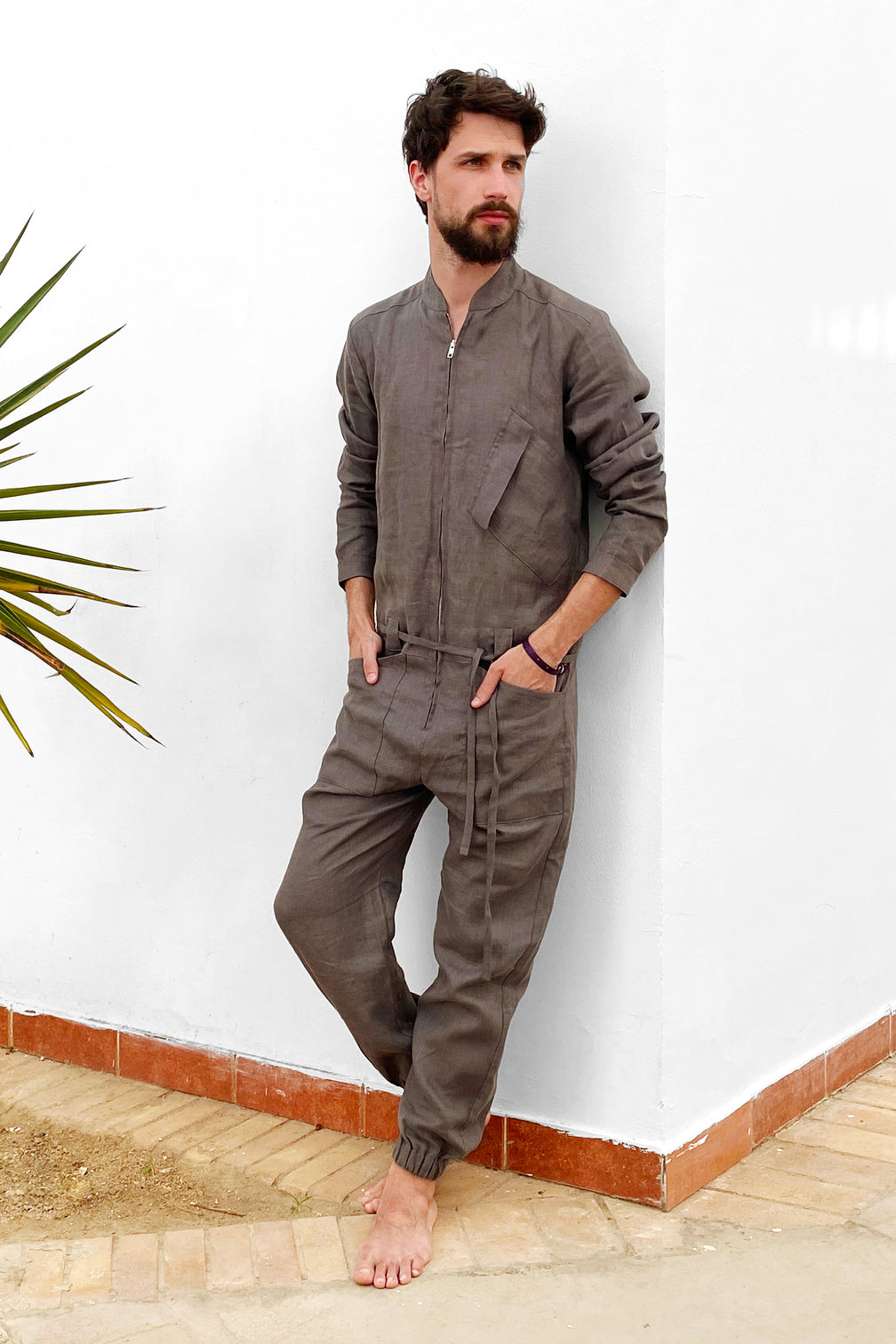Mens Linen Jumpsuit PALO SANTO in Dark grey