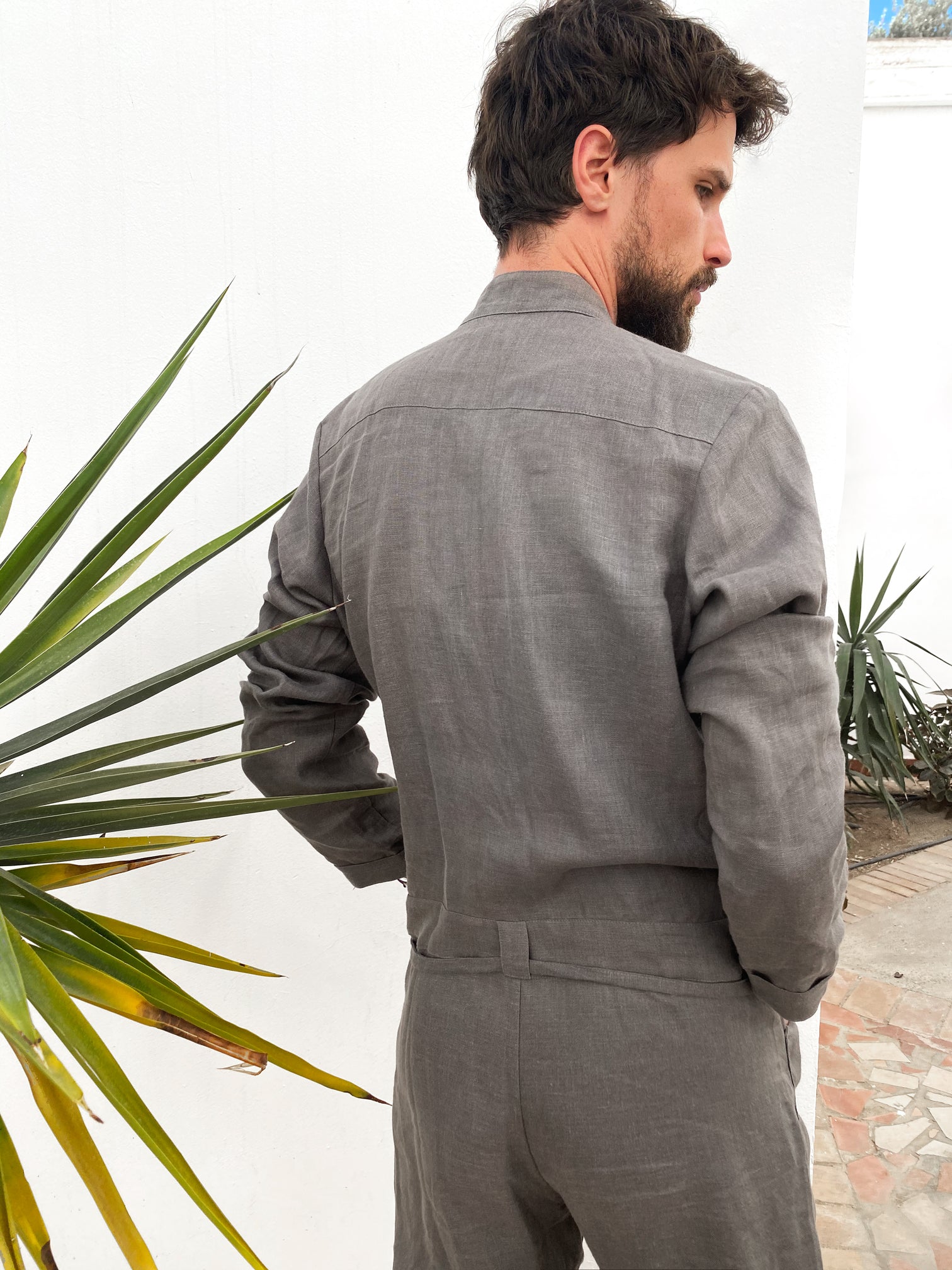 Mens Linen Jumpsuit PALO SANTO in Dark grey