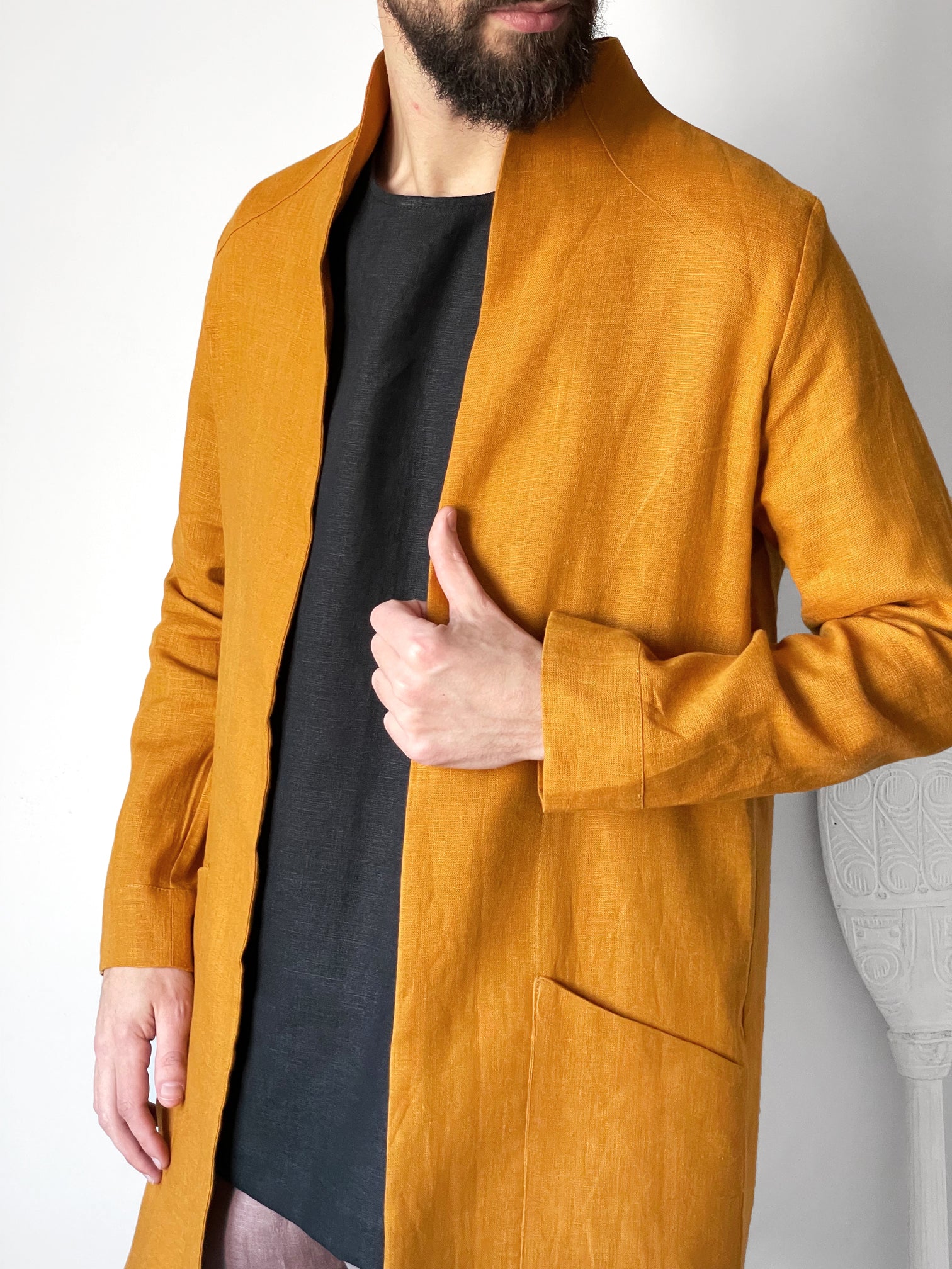 Men’s Linen Trench ALMOND in Saffron