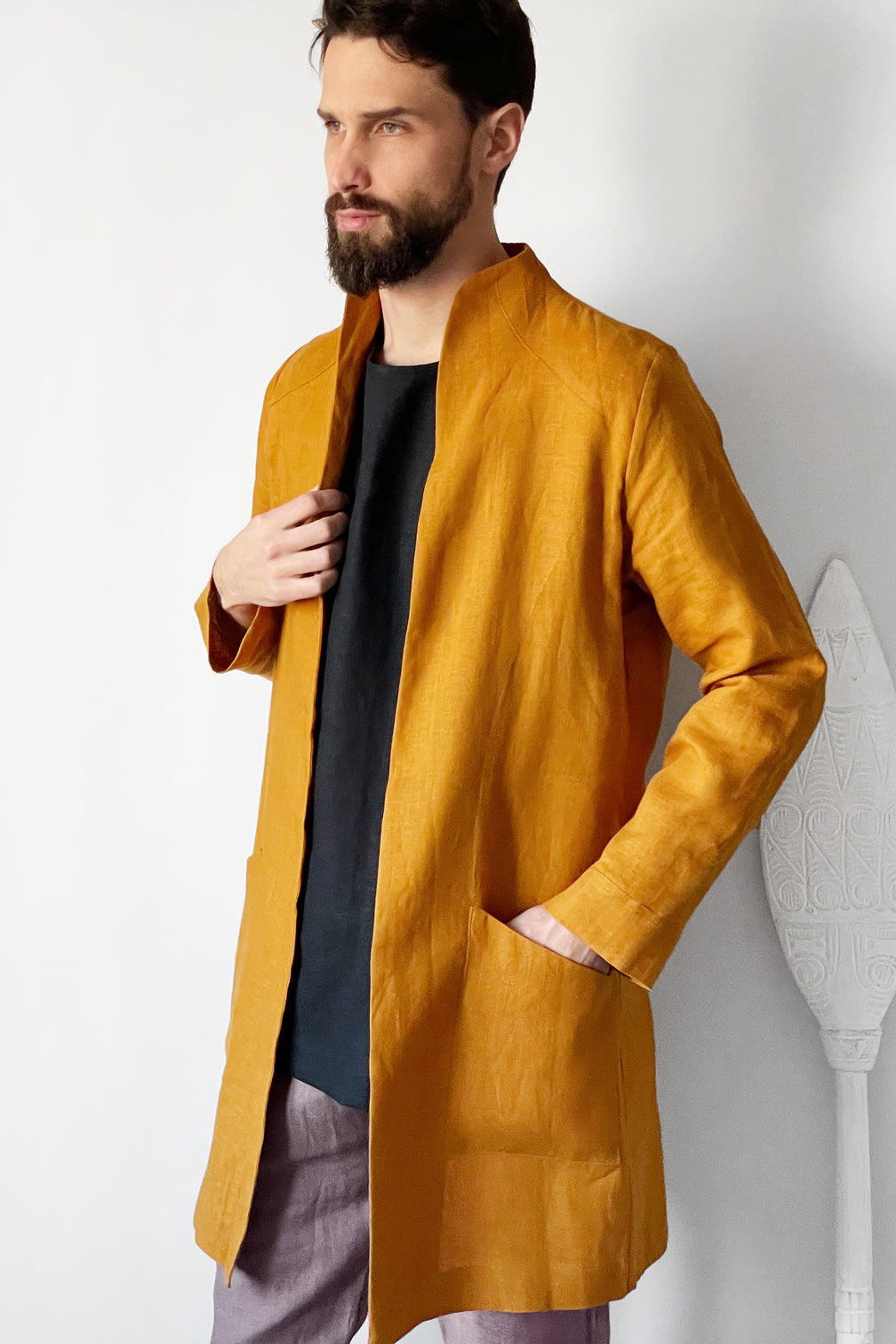 Men’s Linen Trench ALMOND in Saffron