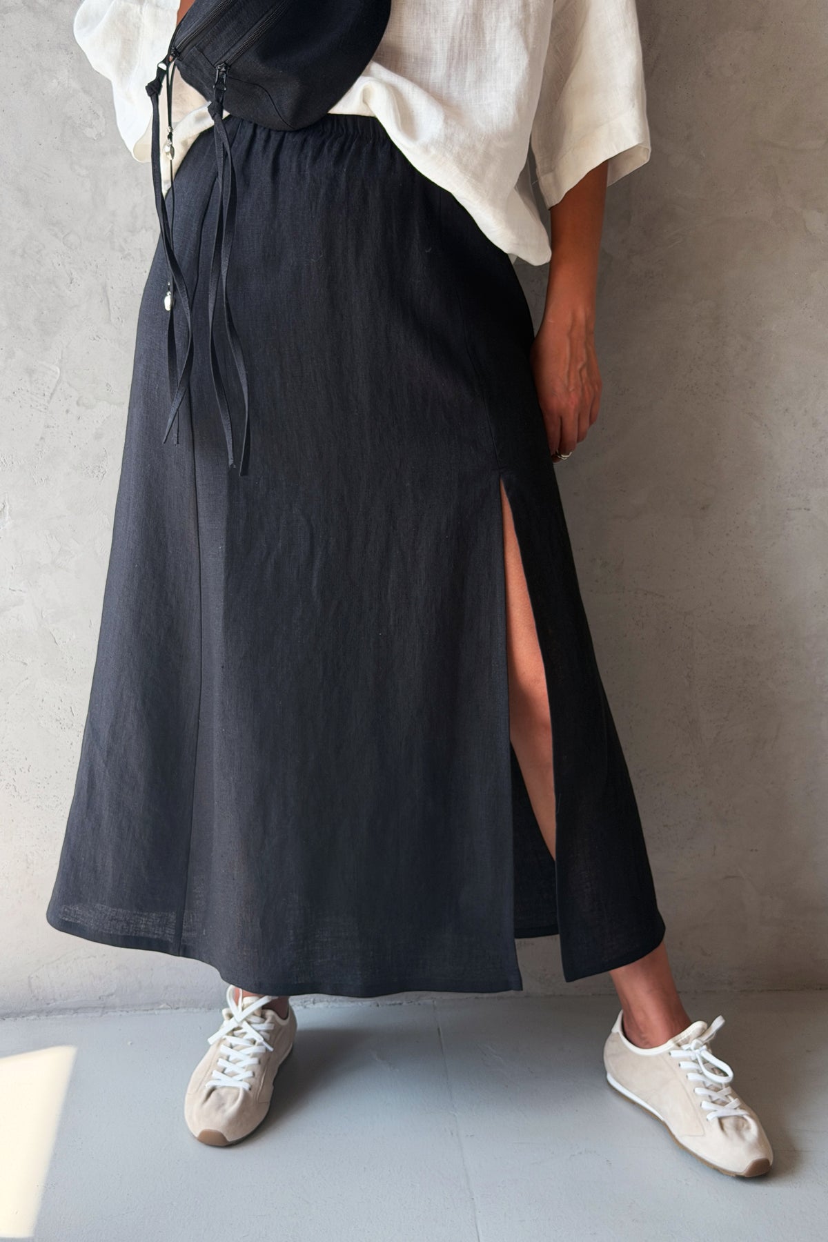Women’s A-Line Linen Skirt VERONICA in Black