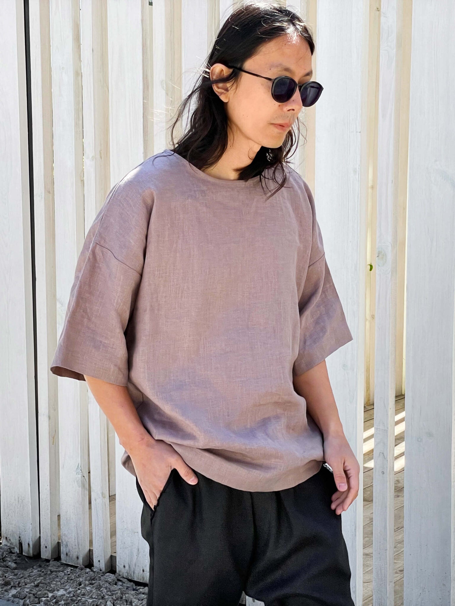 Men’s Oversized Linen T-Shirt LOTUS in Latte