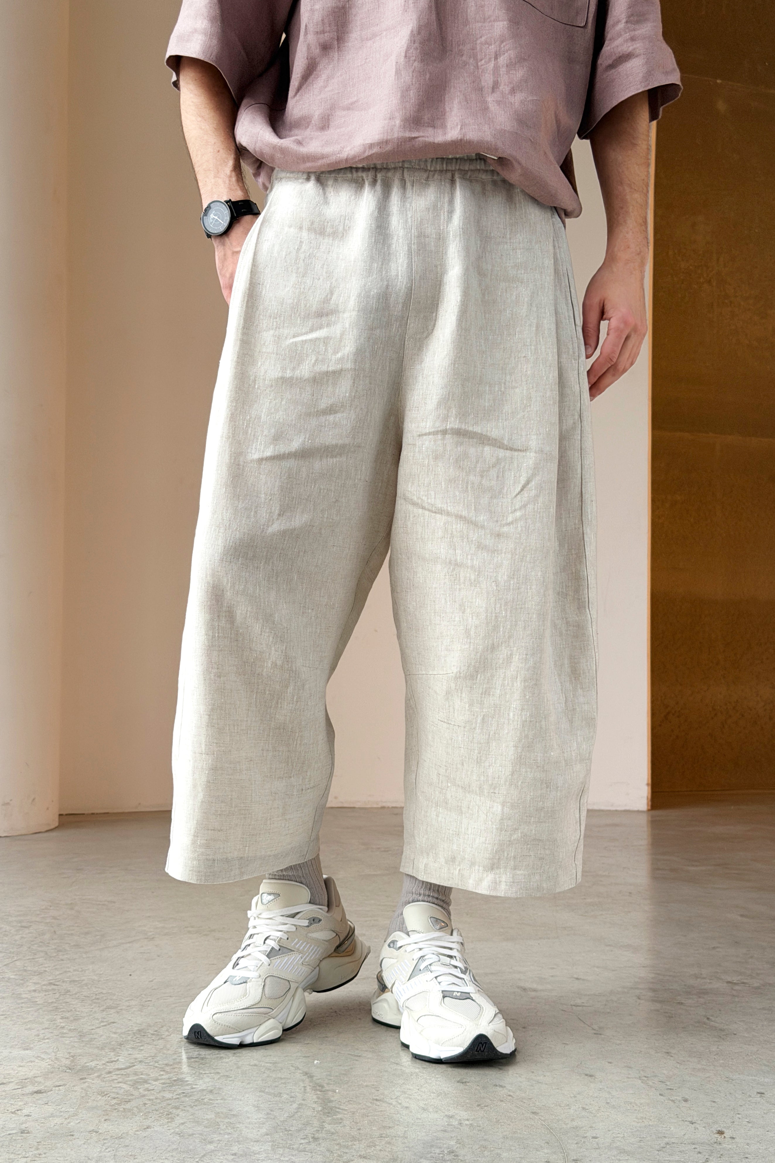 Men’s Cropped Linen Pants SELLO in Beige