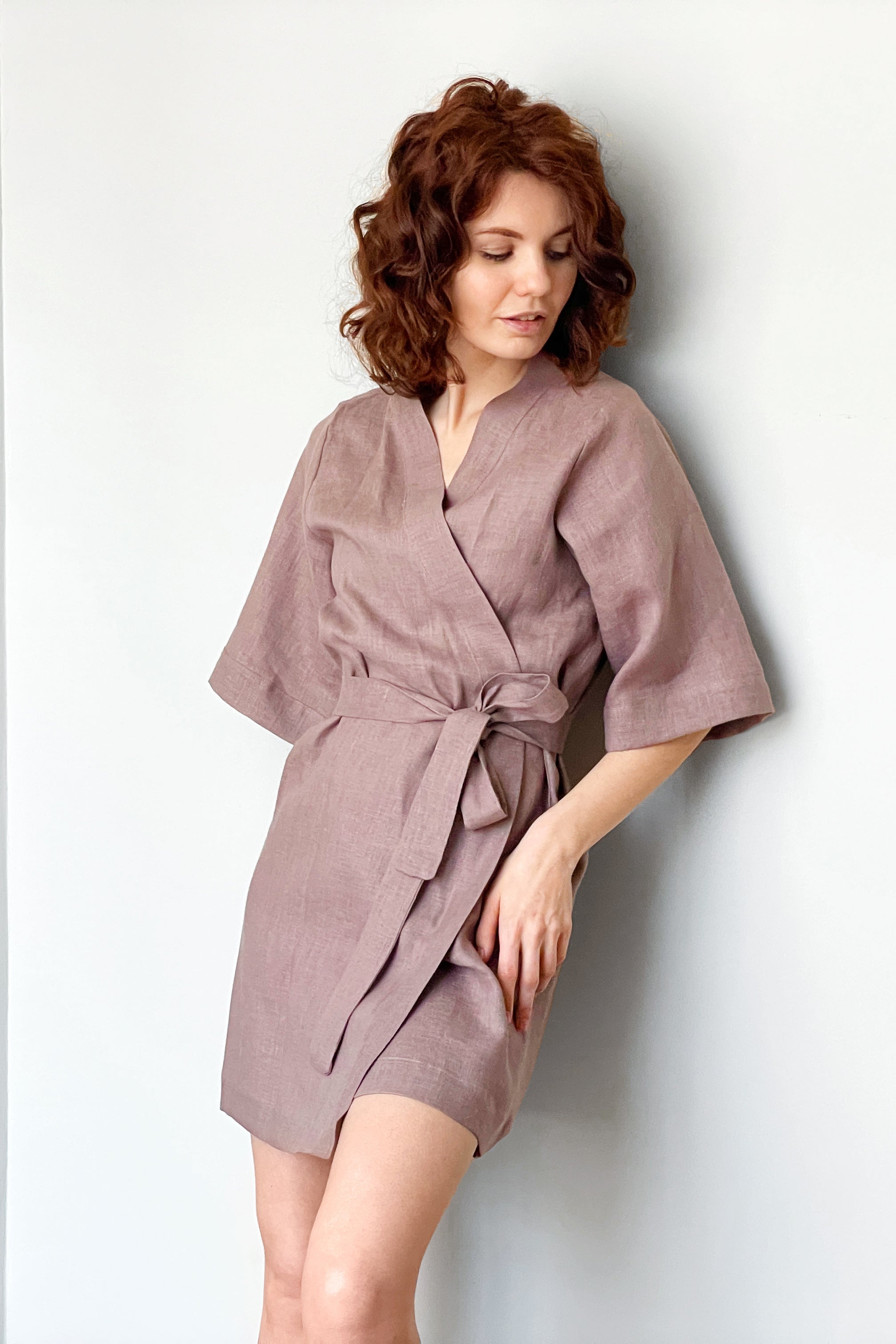 Women’s Short Linen Kimono UME in Latte