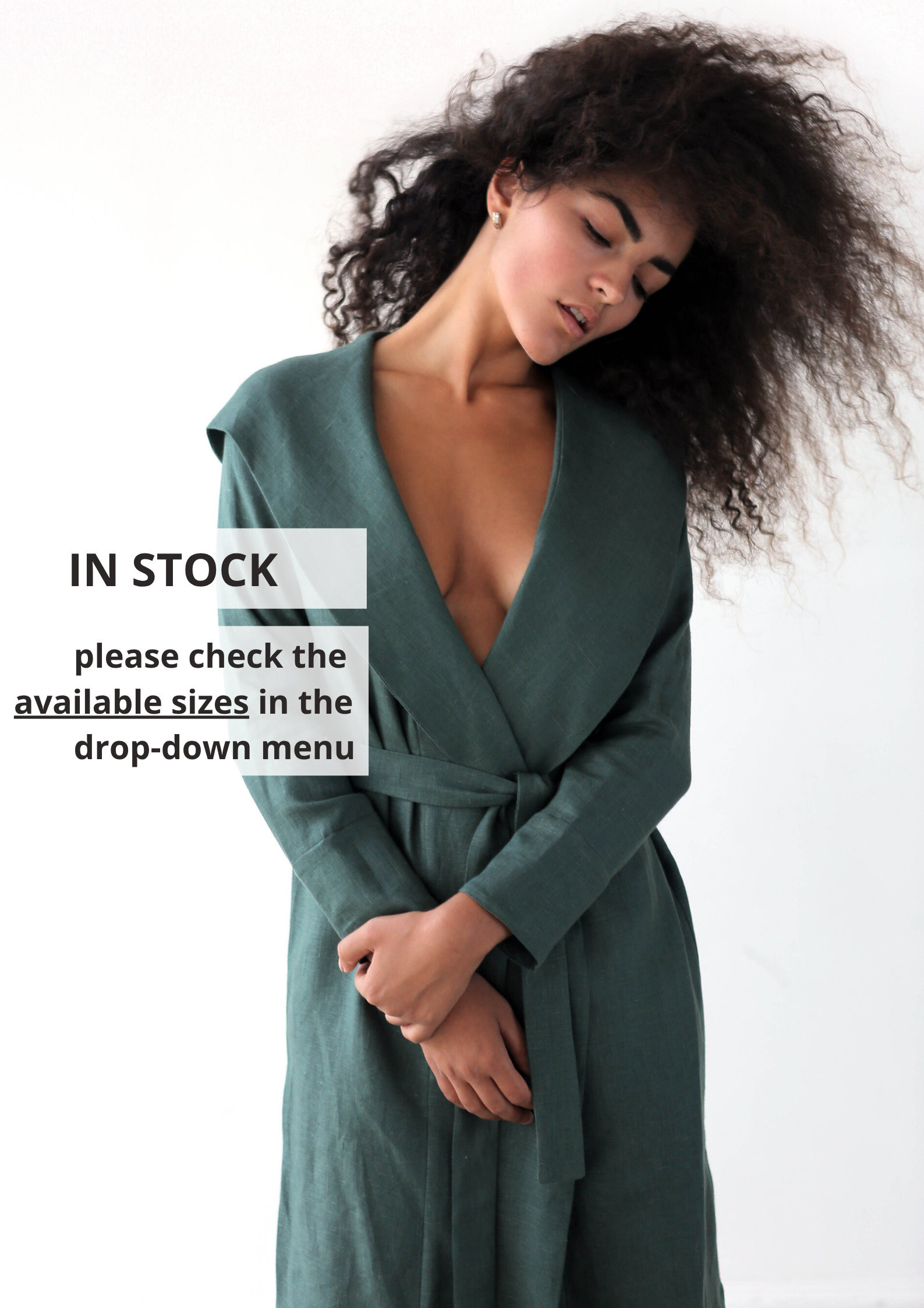 Linen Bathrobe CALLA with a hood - IN STOCK