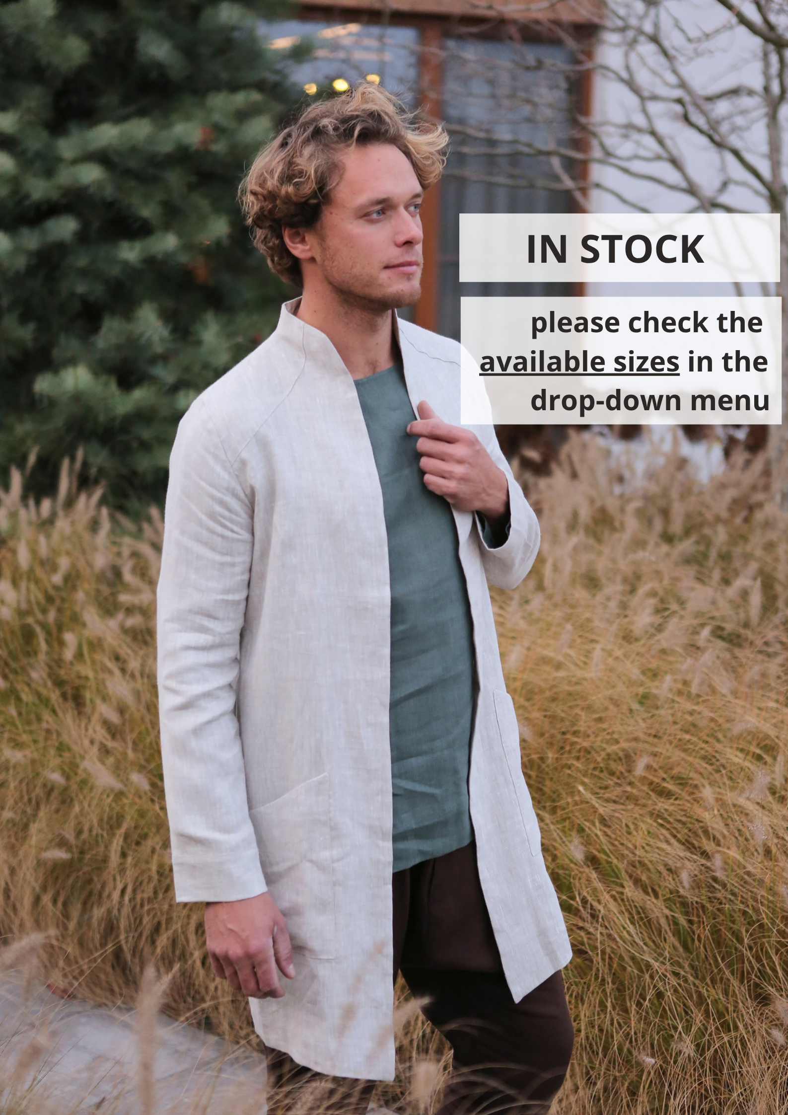 Men’s Linen Trench ALMOND - IN STOCK