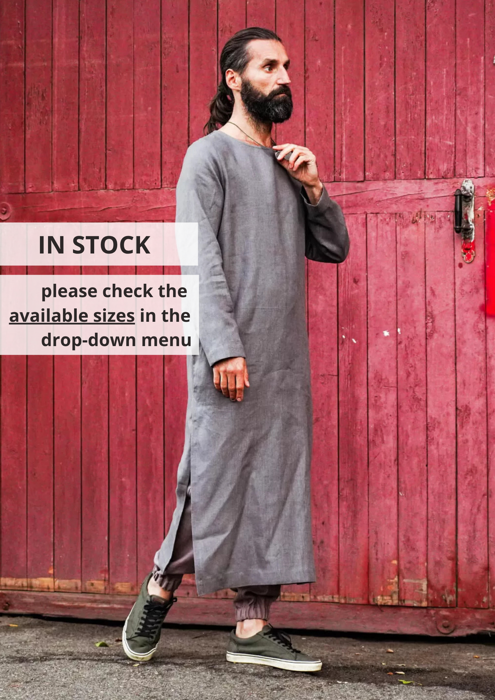 Men’s Long Linen T-Shirt, Kaftan LOTAN - IN STOCK