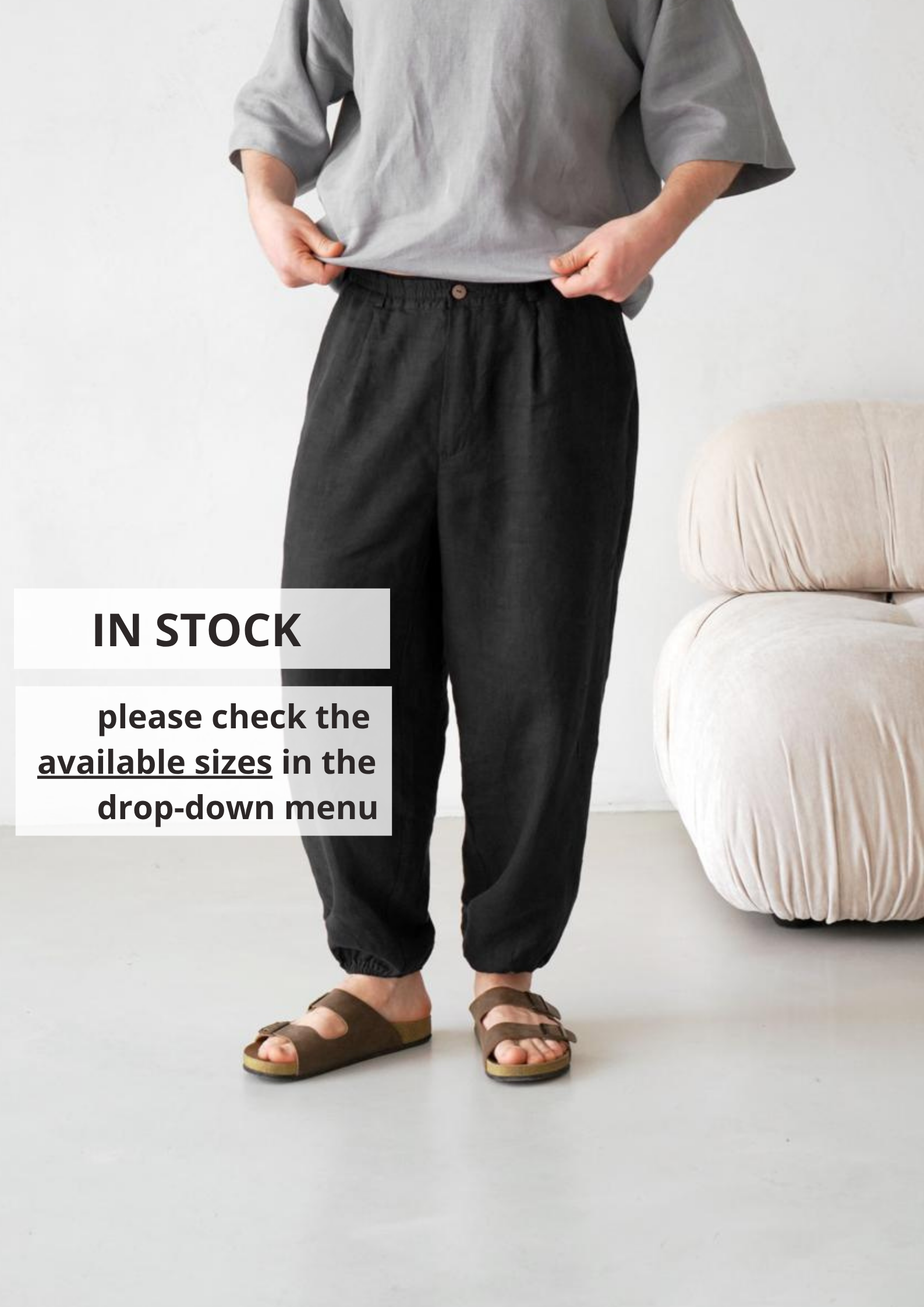 Men's Pleated Linen Pants with Elastic Cuffs OLMO - IN STOCK