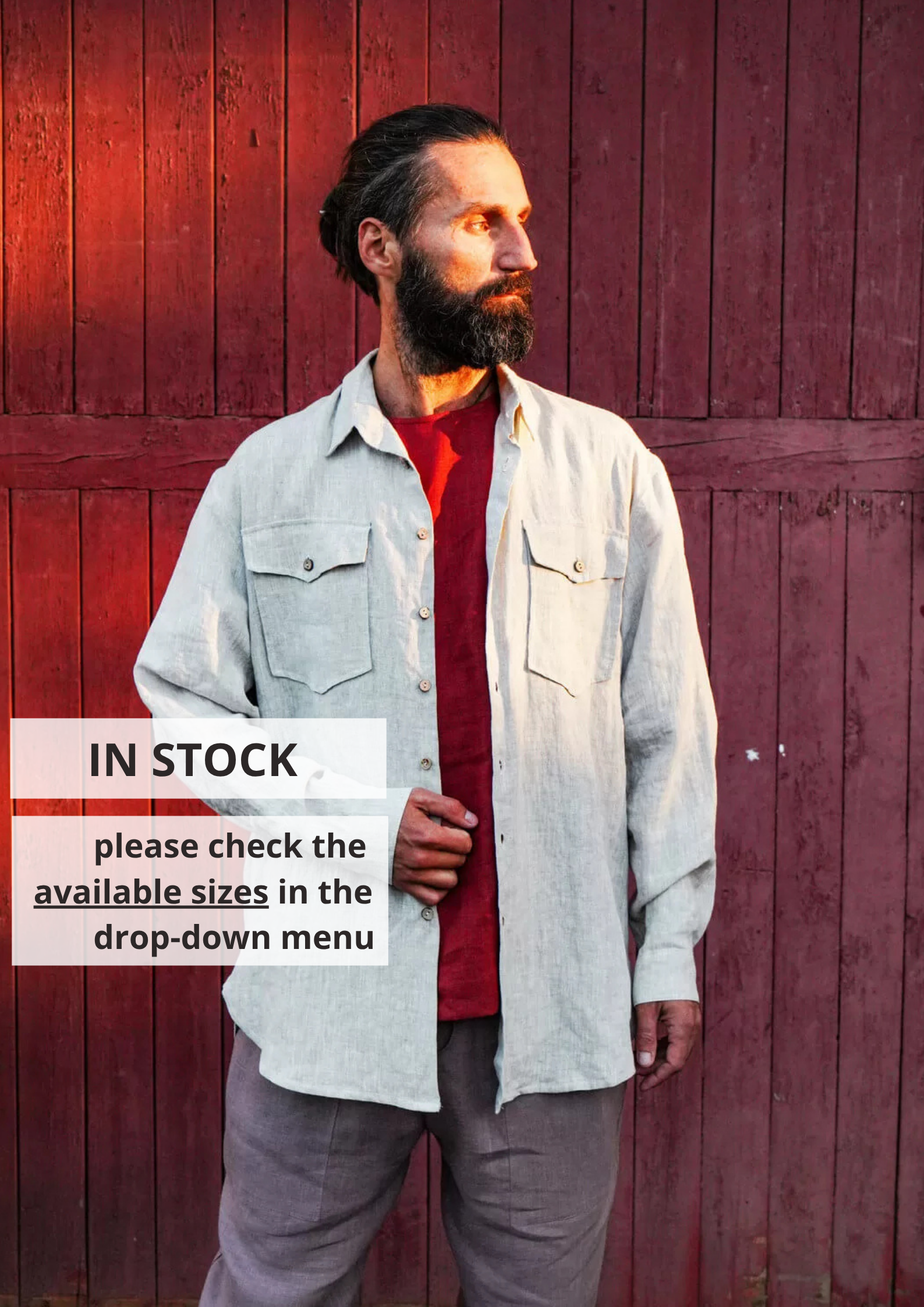 Mens relaxed linen shirt SANDWOOD - IN STOCK