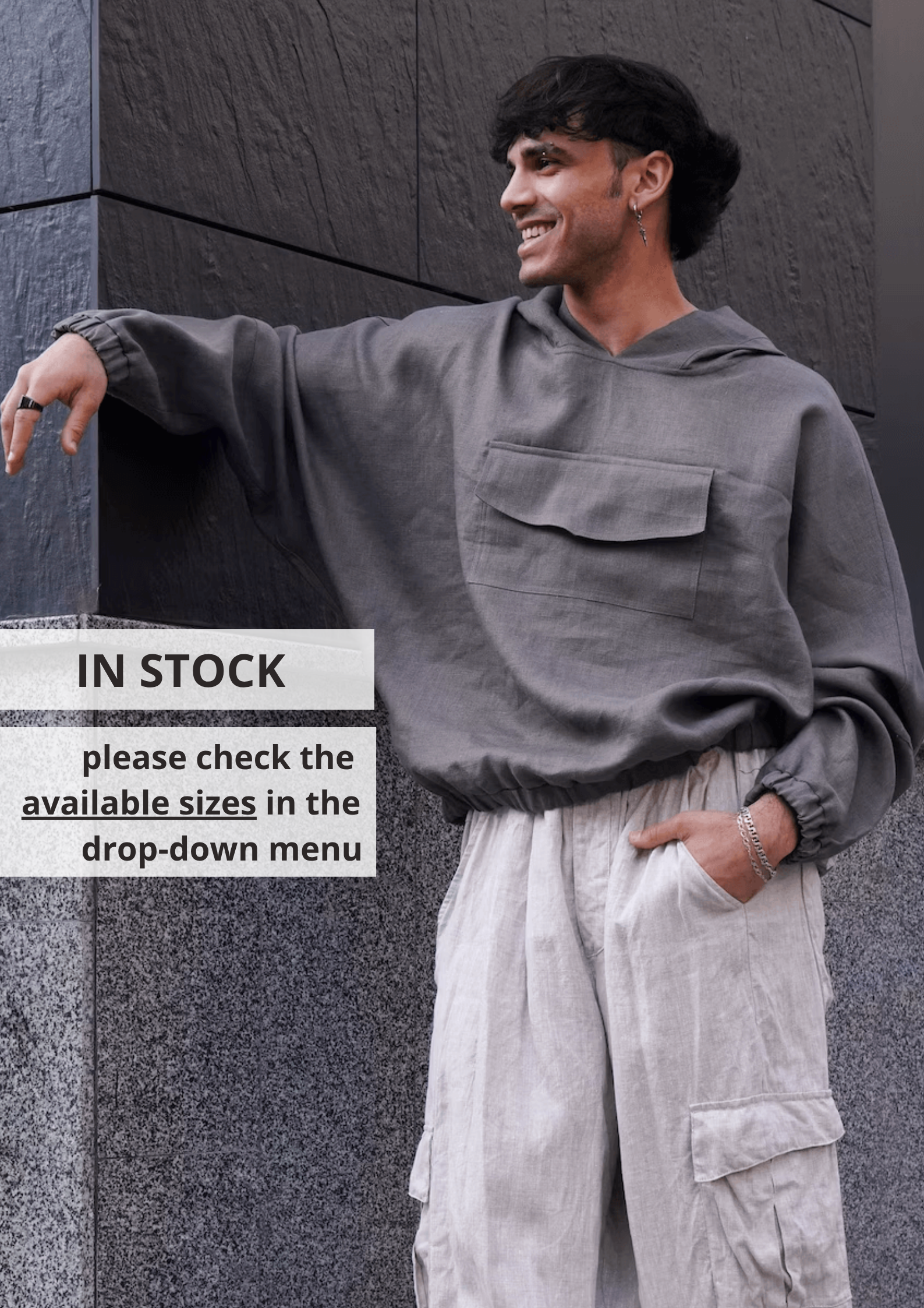 Oversized linen hoodie KUWA - IN STOCK