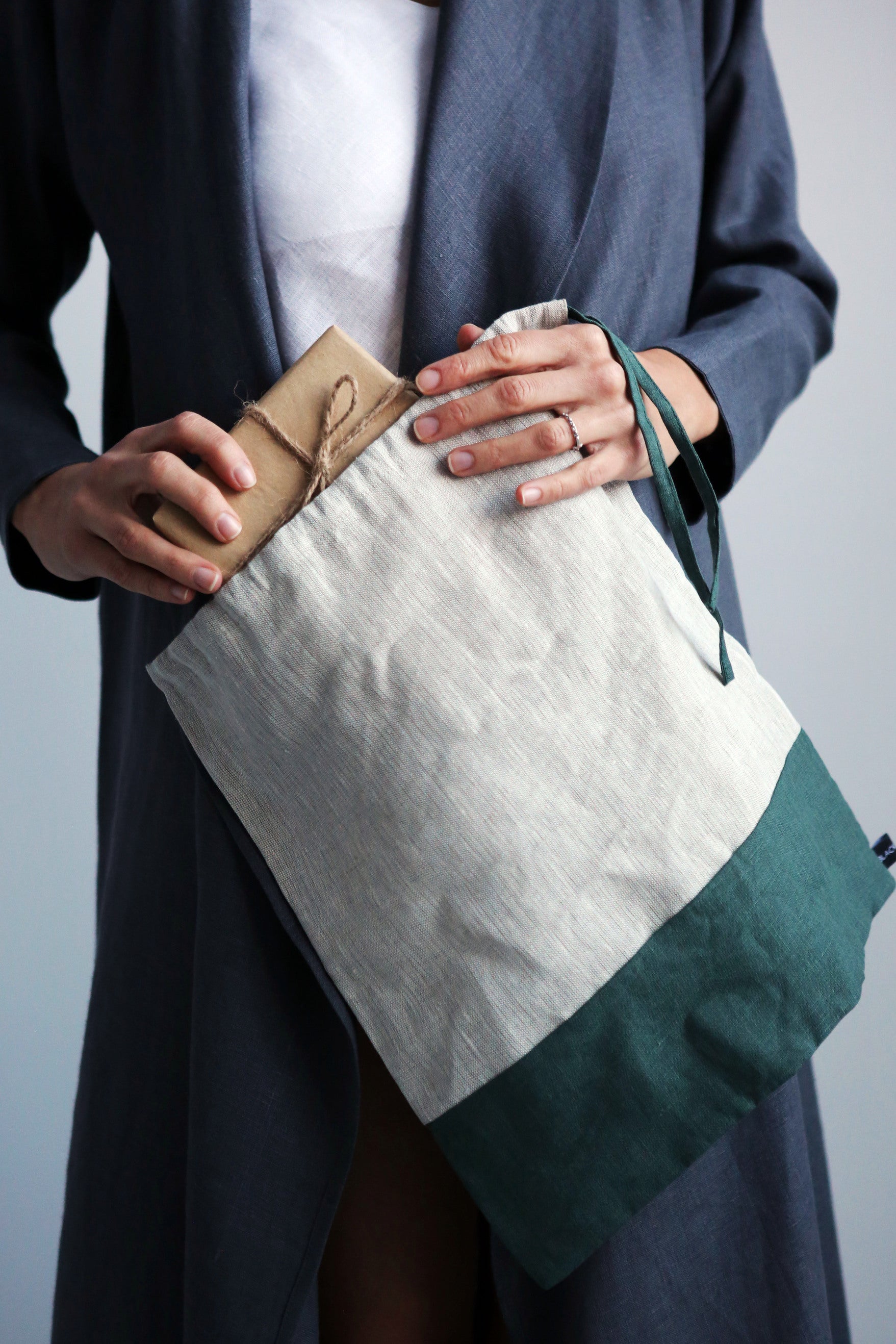 Linen Bag CARYA in Beige & Green