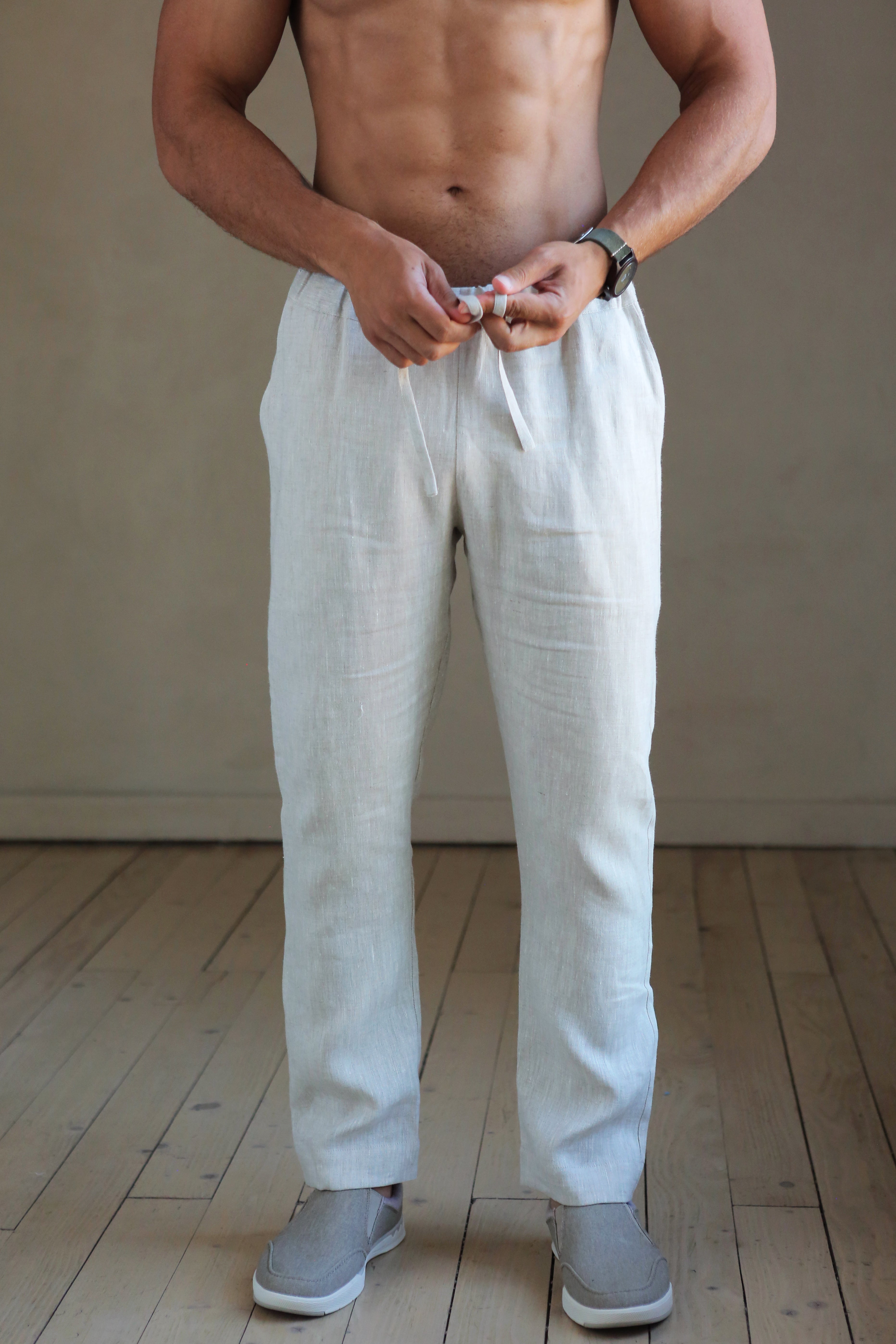 Men’s Straight Leg Linen Pants ASH in Beige