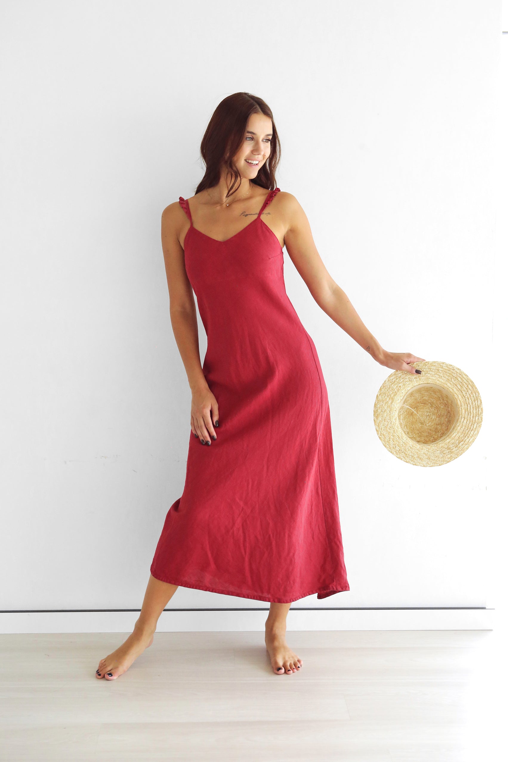 Women’s Maxi Linen Dress Iris in Red M