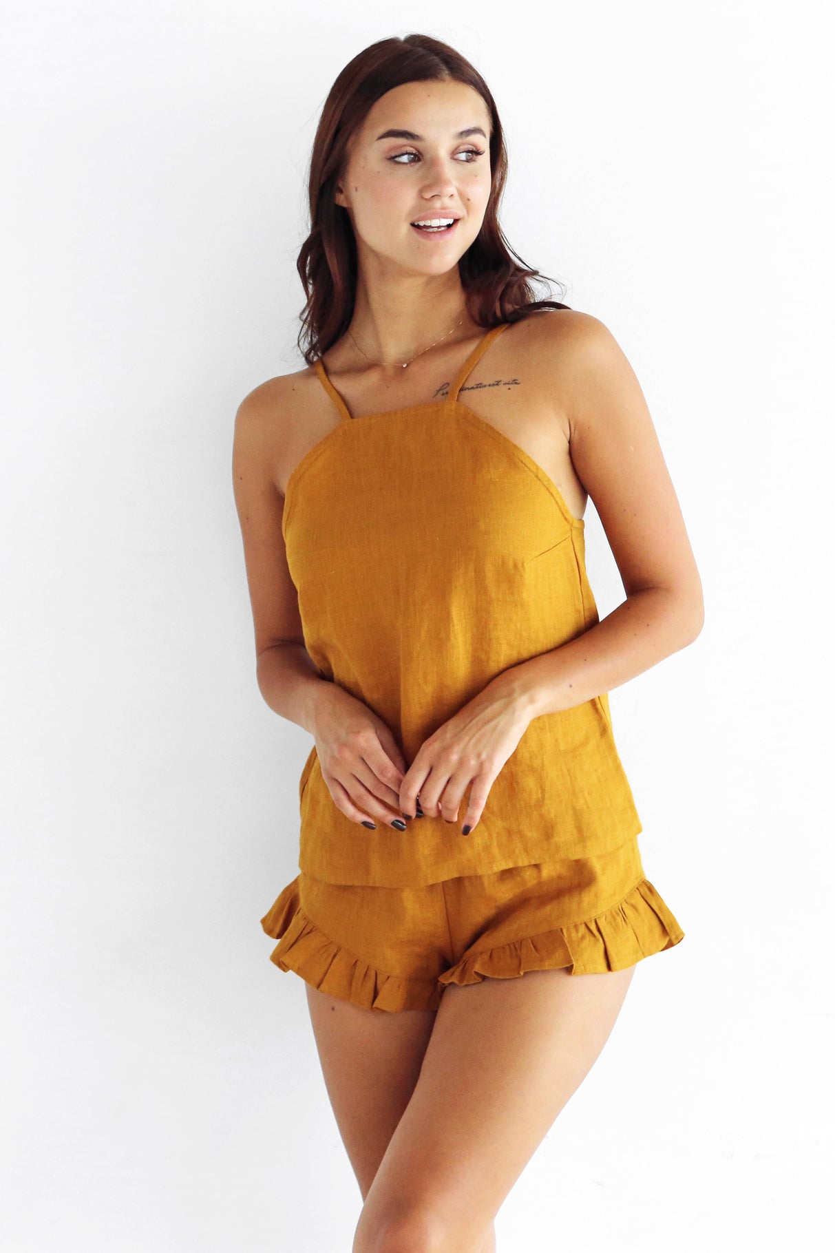 Women’s Strap Linen Top CLARY in Saffron