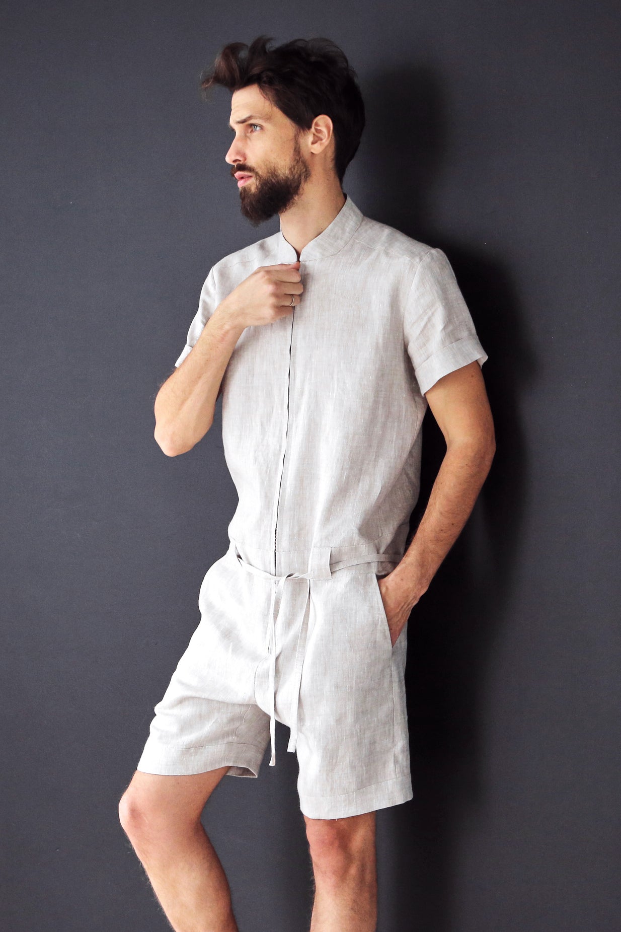 Mens Linen Romper PANDAN in Beige