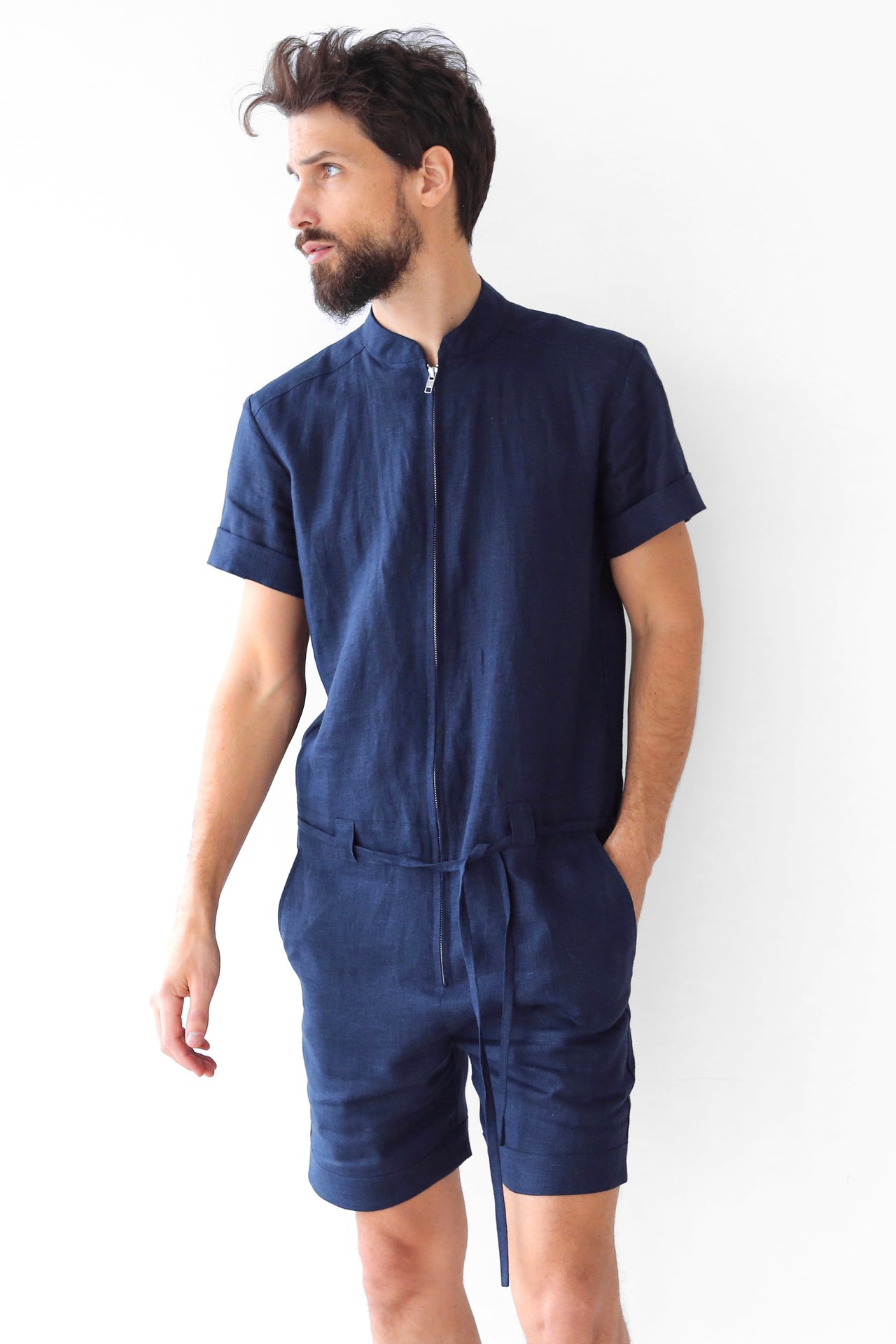 Mens Linen Romper PANDAN in Dark blue