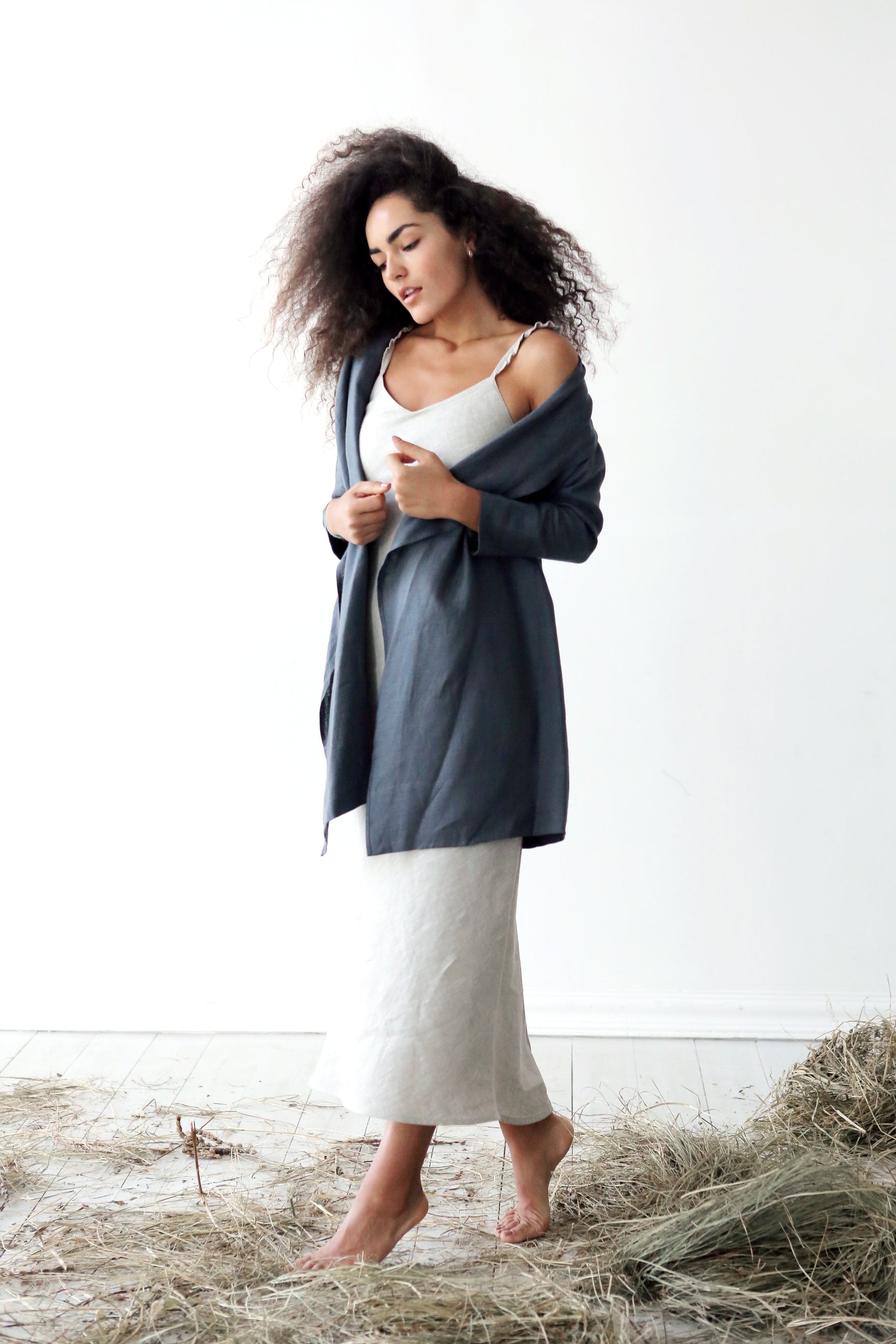 Women's Linen Cardigan DALEA in Dark grey