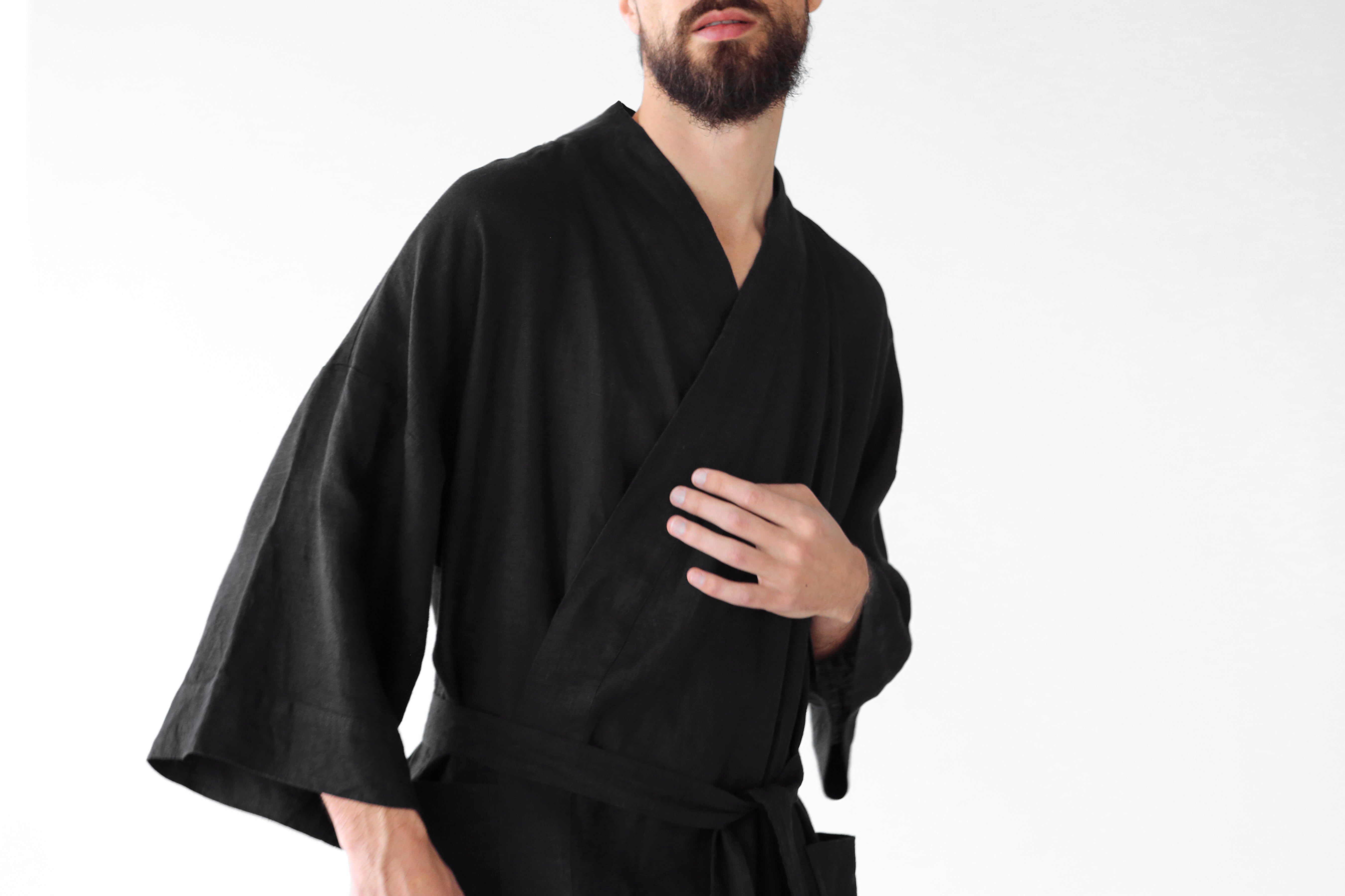 Men’s linen kimono SUGI in Black