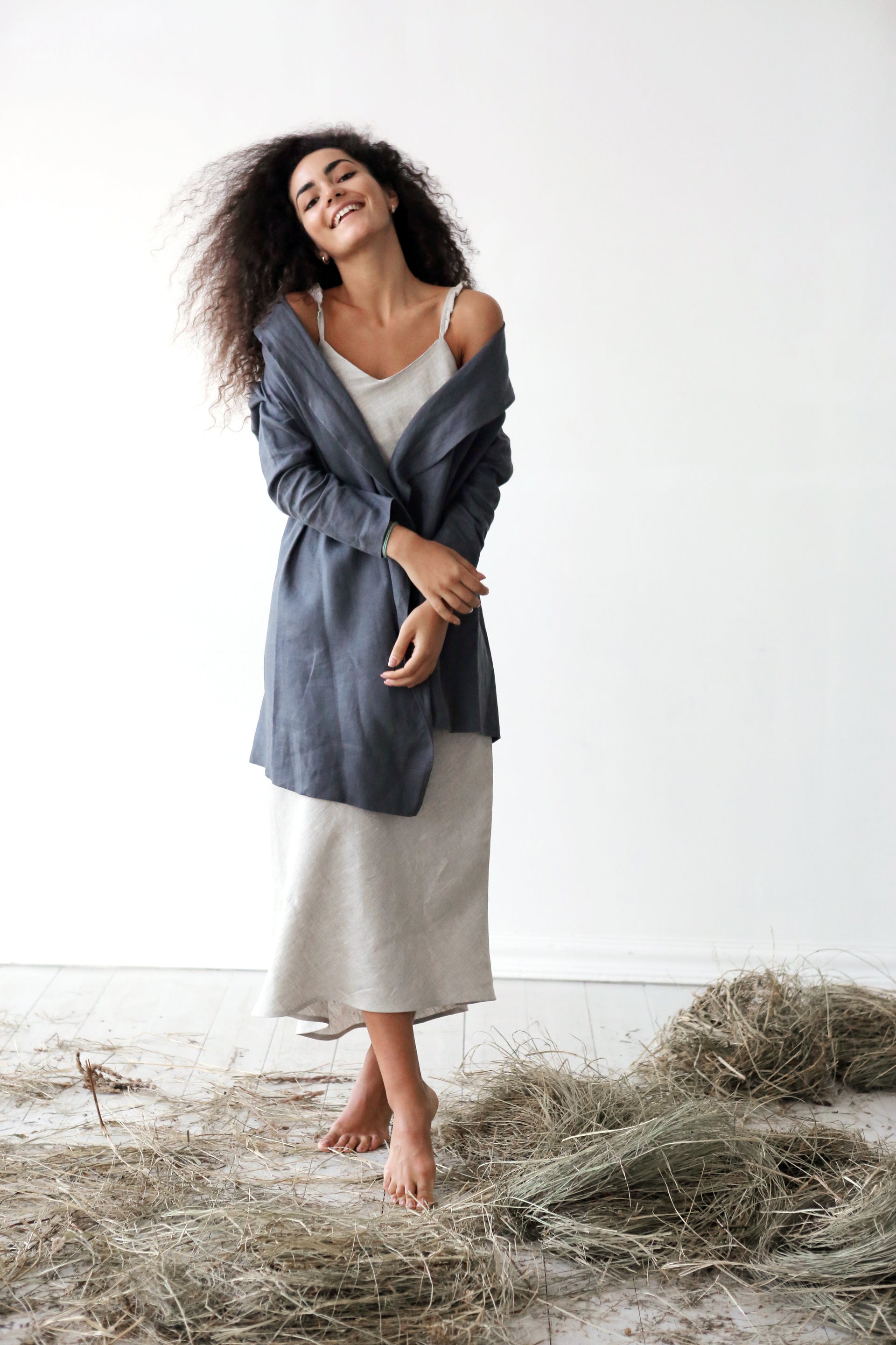 Women's Linen Cardigan DALEA in Dark grey