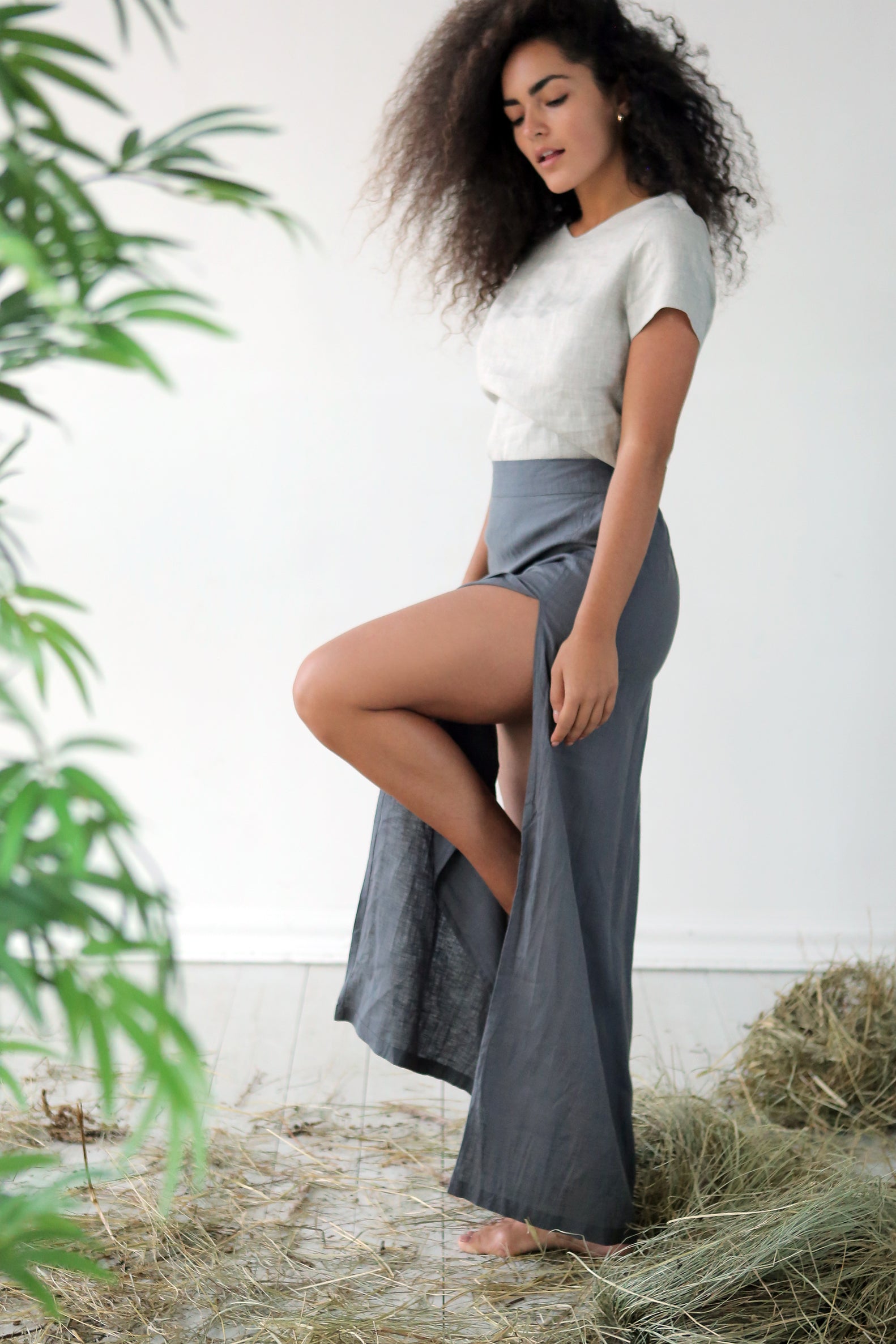 Women’s Linen Skirt SENNA in Dark grey