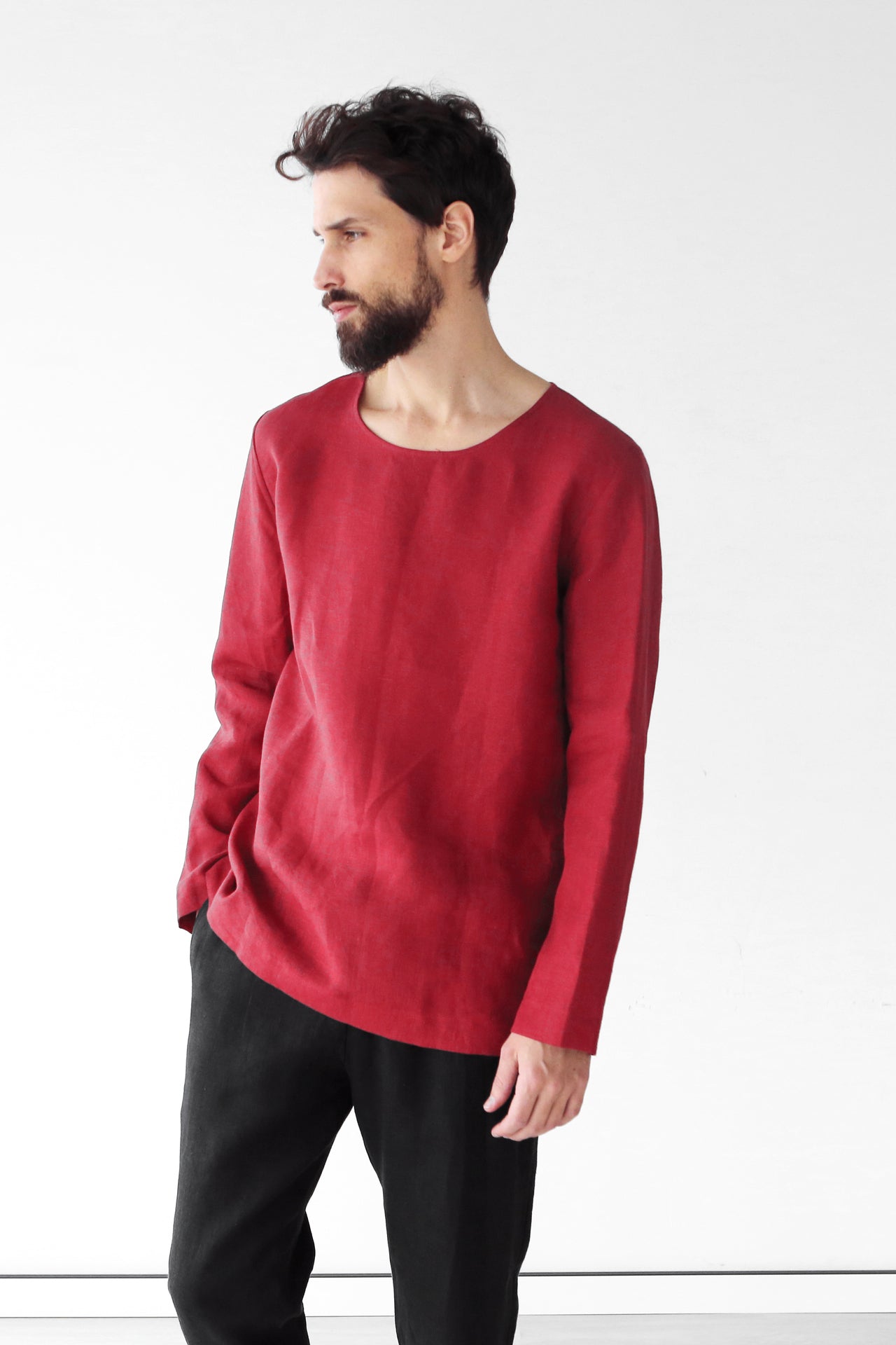 Long Sleeve Linen T-Shirt BIRCH in Red
