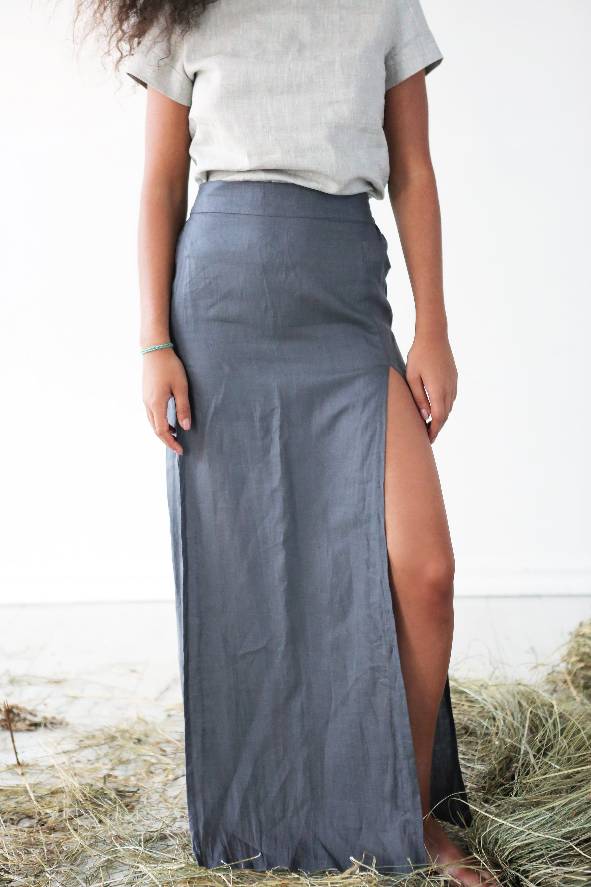 Women’s Linen Skirt SENNA in Dark grey