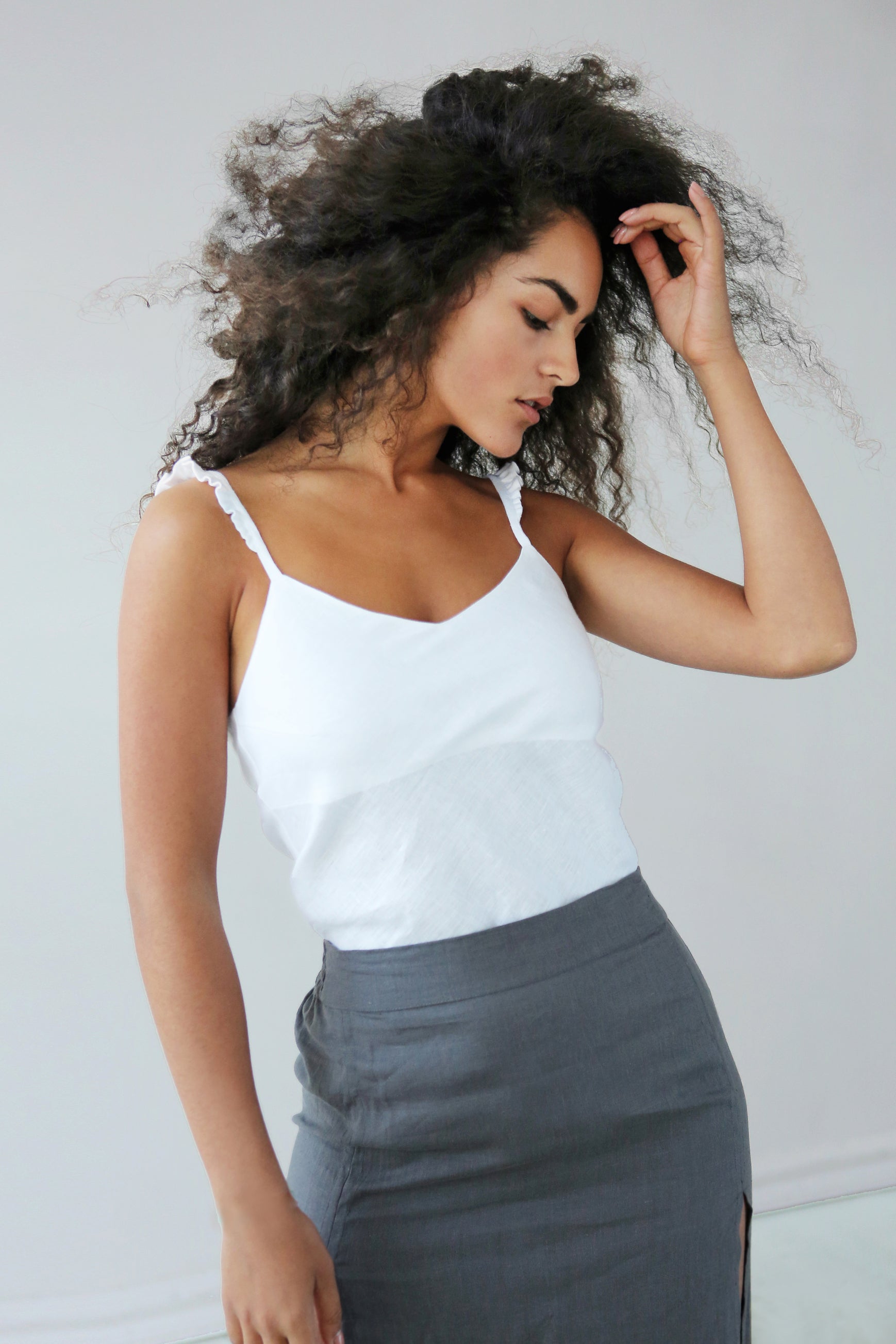 Women’s Ruffled Straps Linen Top FLORIN in White