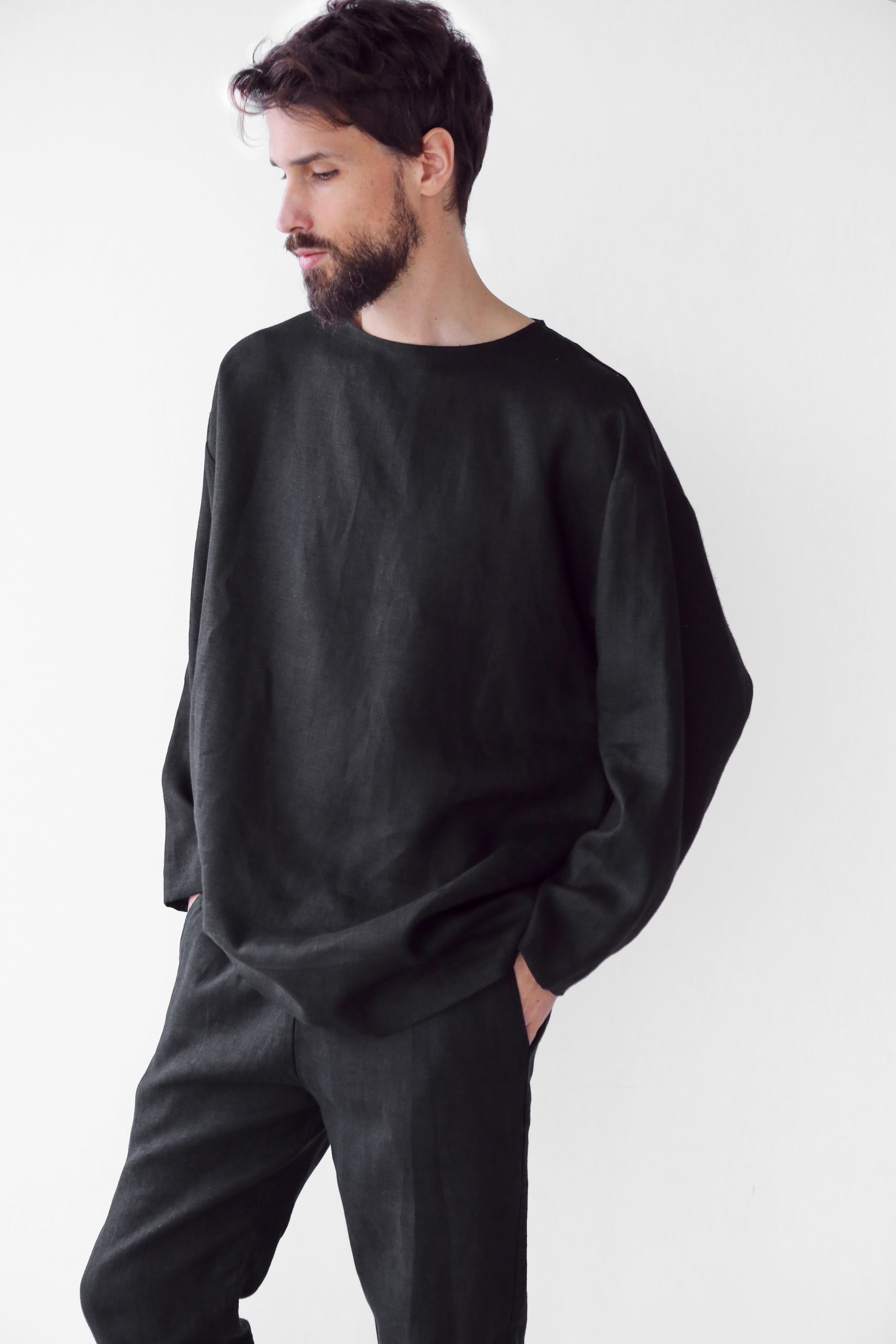 Men’s linen oversizes sweatshirt SAGE in Black