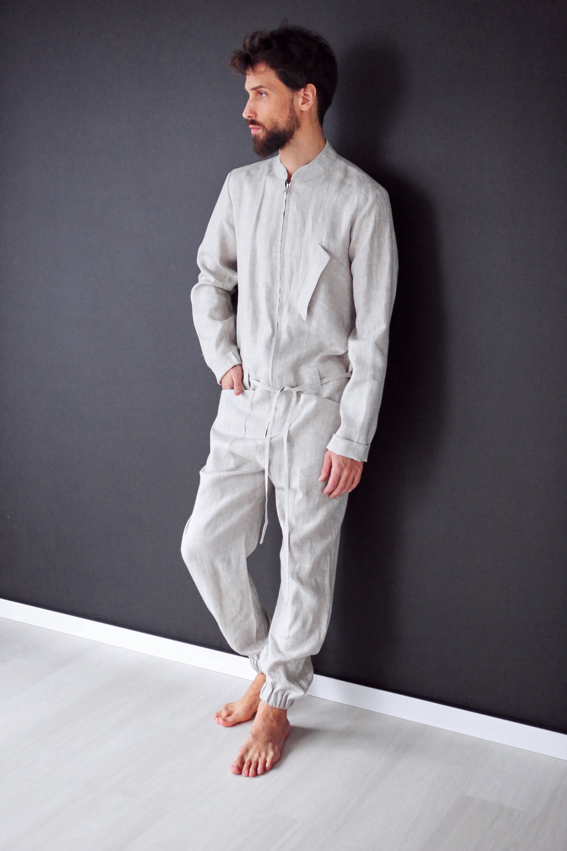 Mens Linen Jumpsuit PALO SANTO in Beige