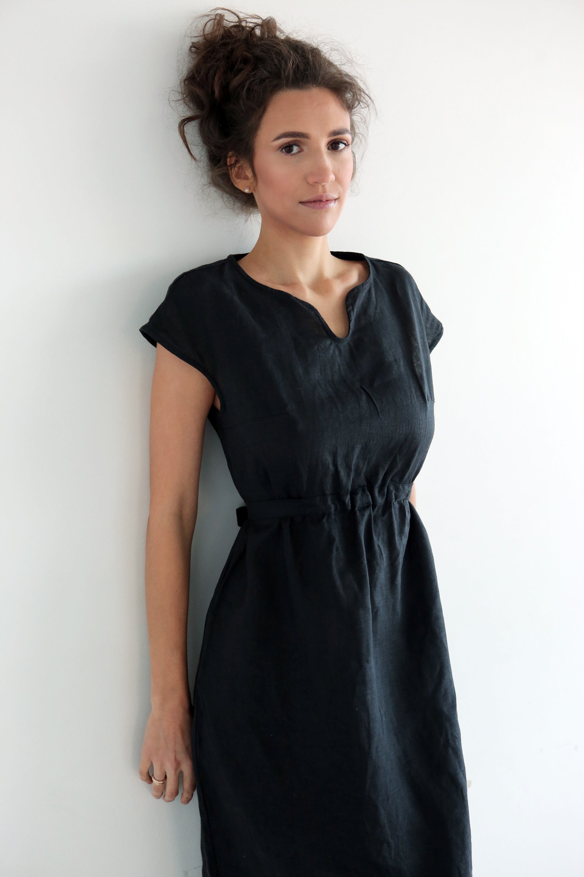 Womens Belted Midi Dress LINA in Black L Womens Belted Midi Dress LINA in Black L
