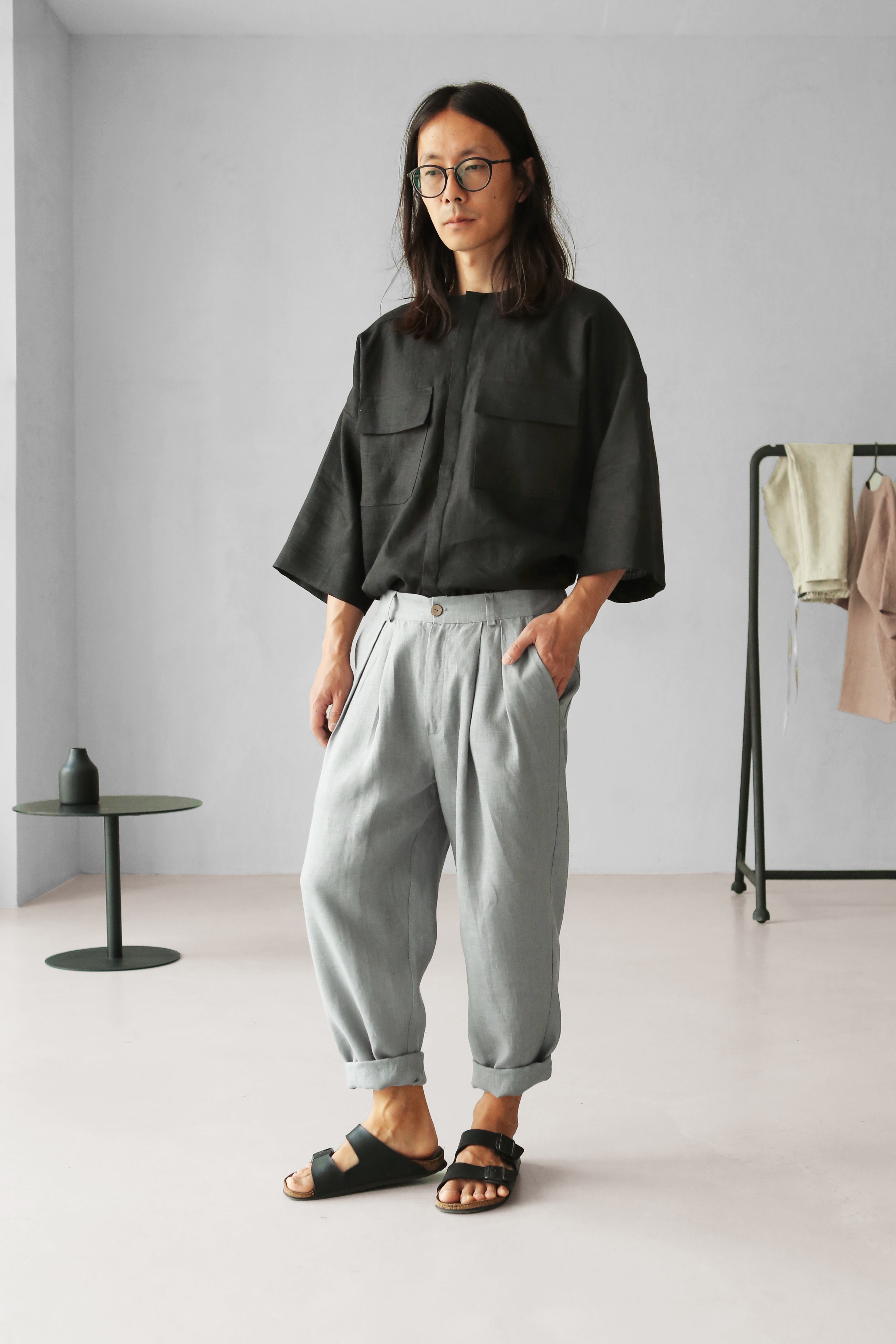 Loose Pleated Pants CEDAR in Light grey