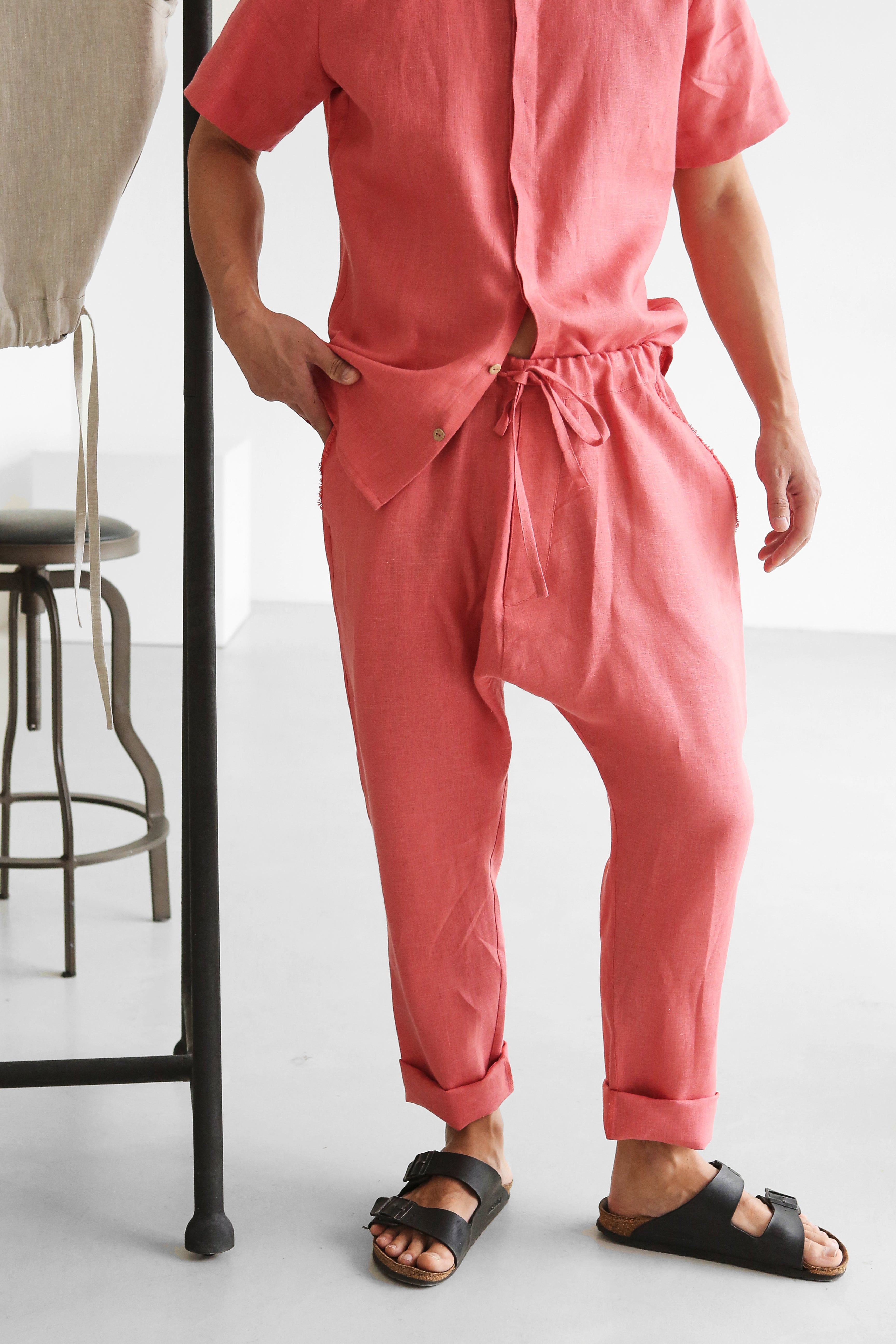 Men’s baggy linen pants HAWTHORN in Peach