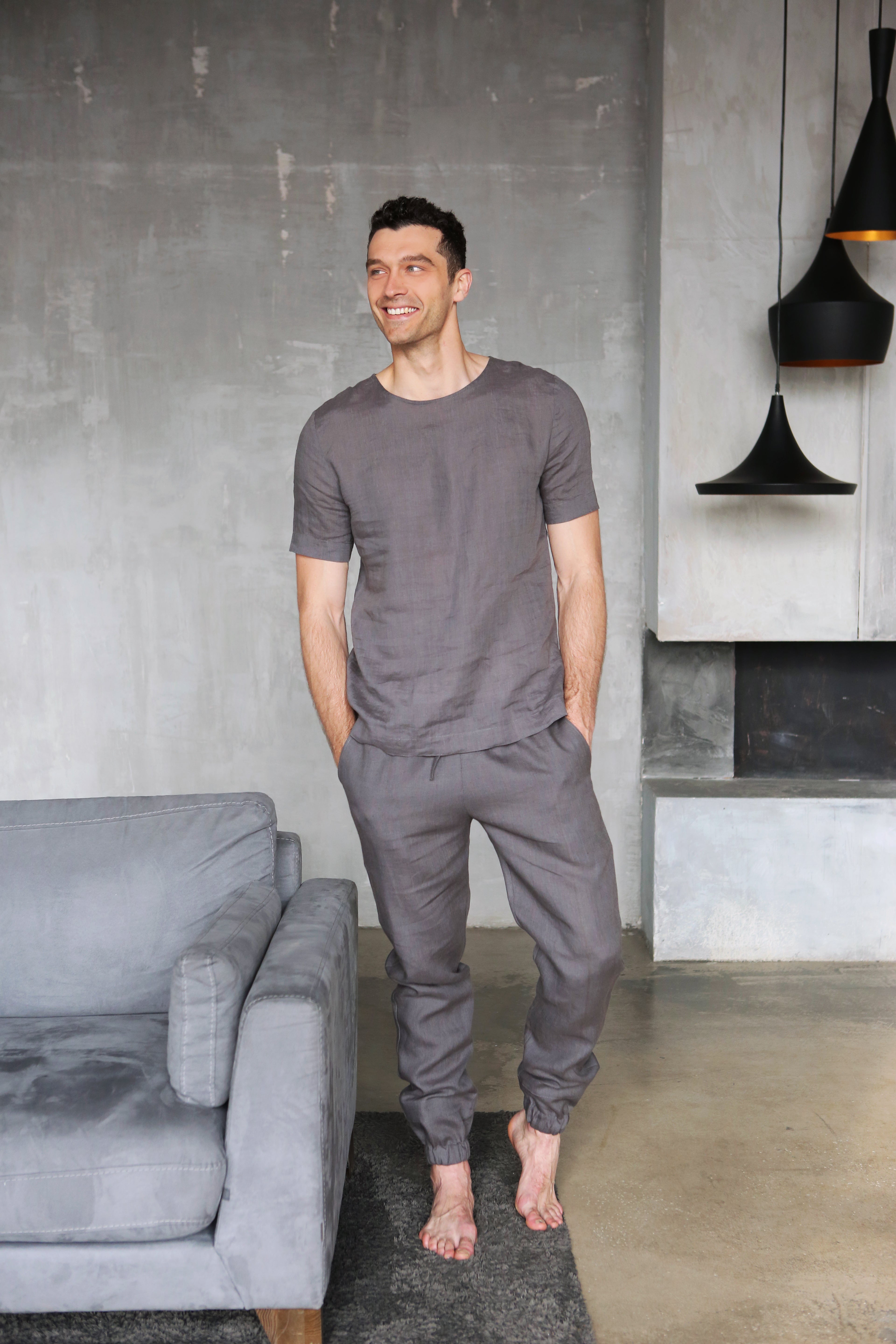 Men’s Linen T-Shirt LINDEN in Dark grey