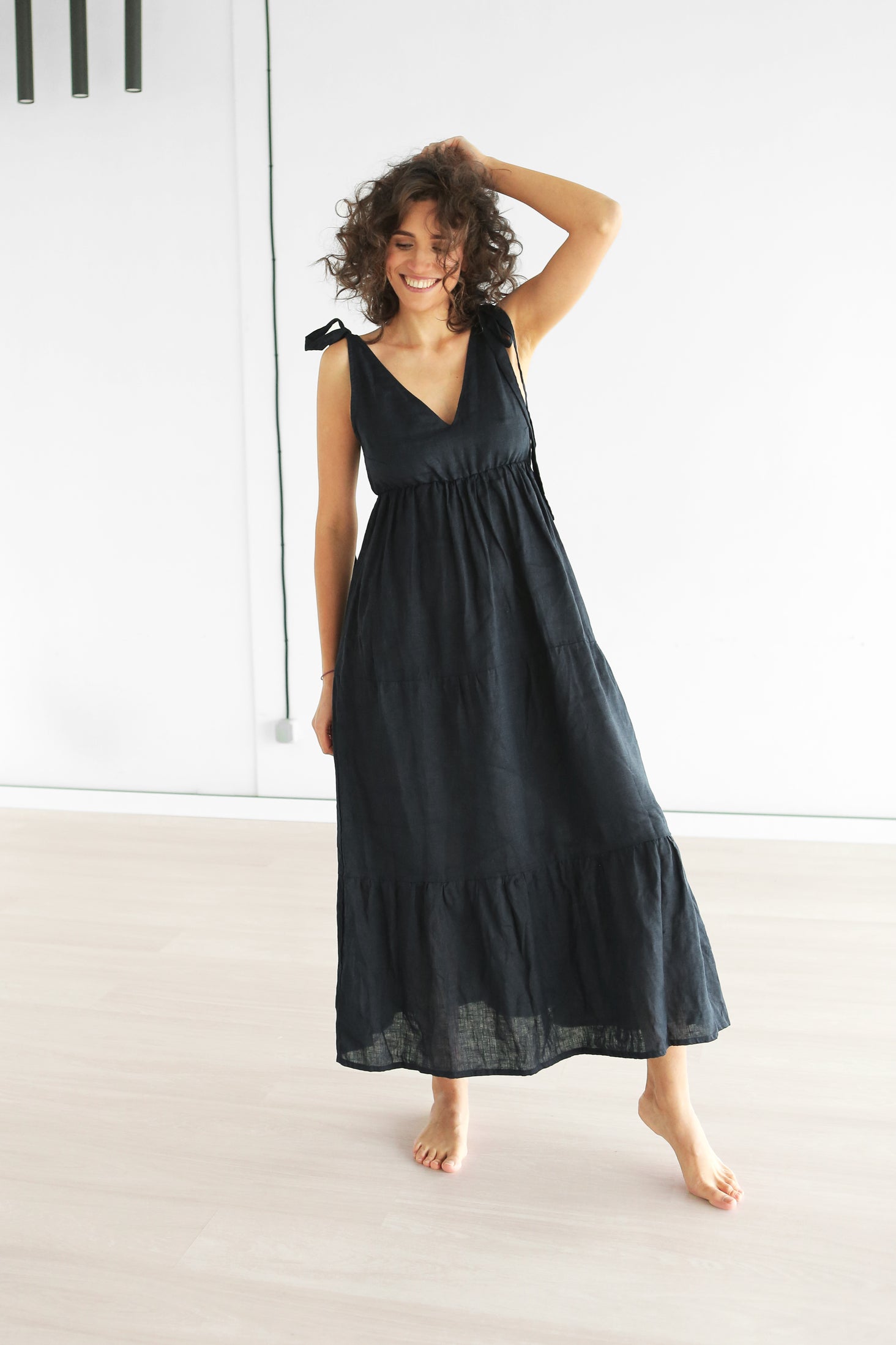 Women's Linen Sundress MELIA in Black L