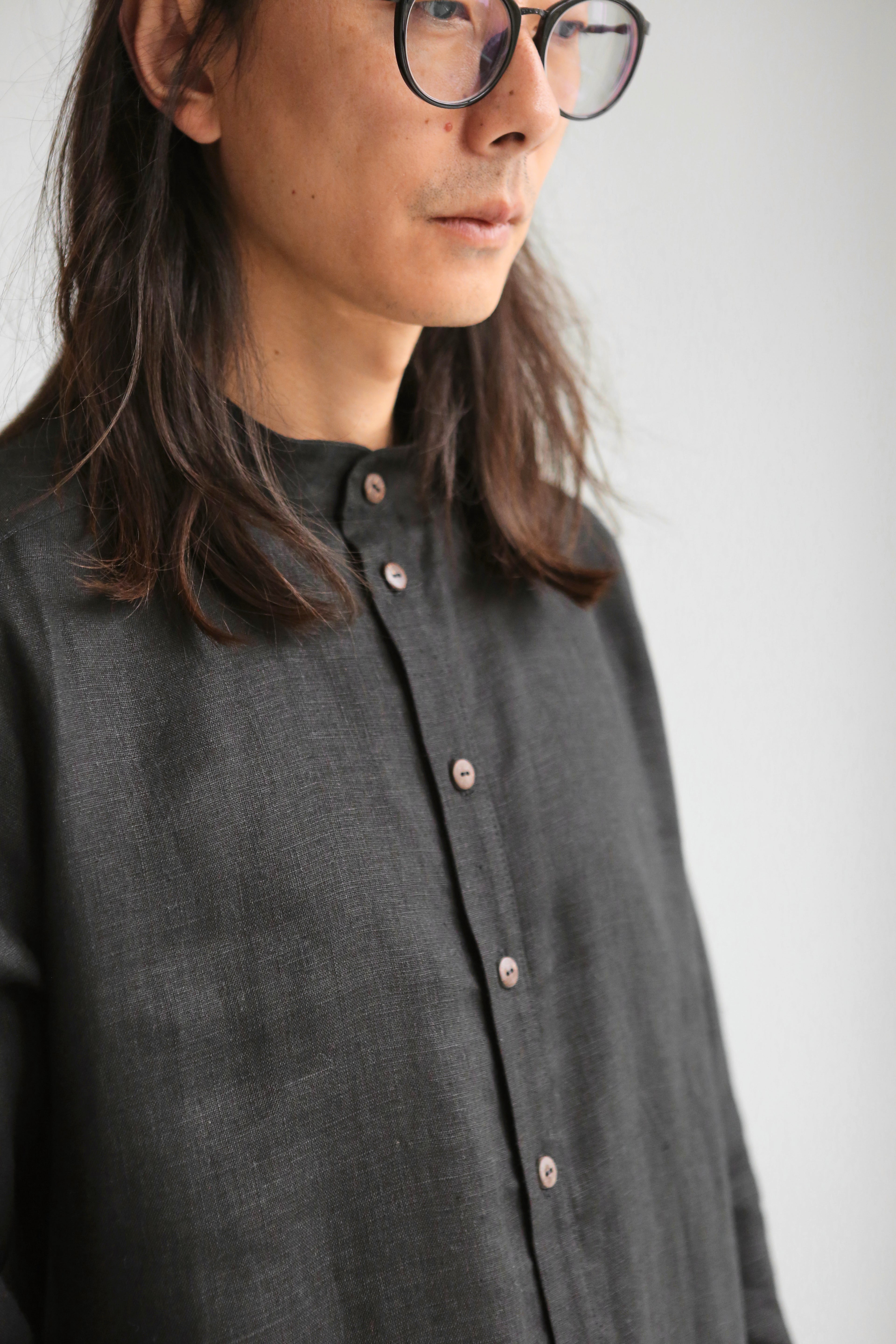 Men’s Long Linen Shirt, Kaftan CYPRESS in Black