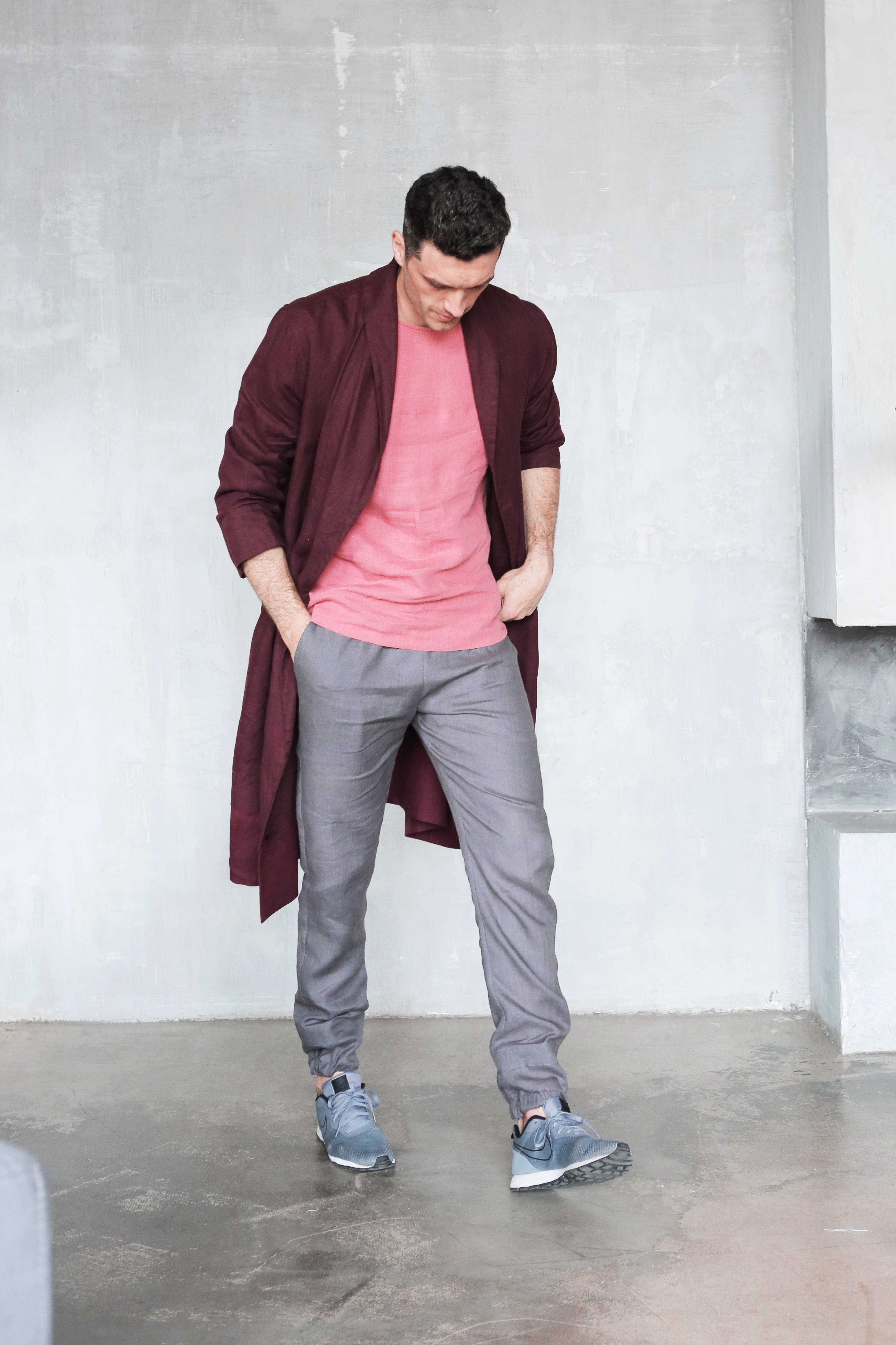 Men’s linen robe JUNIPER in Burgundy