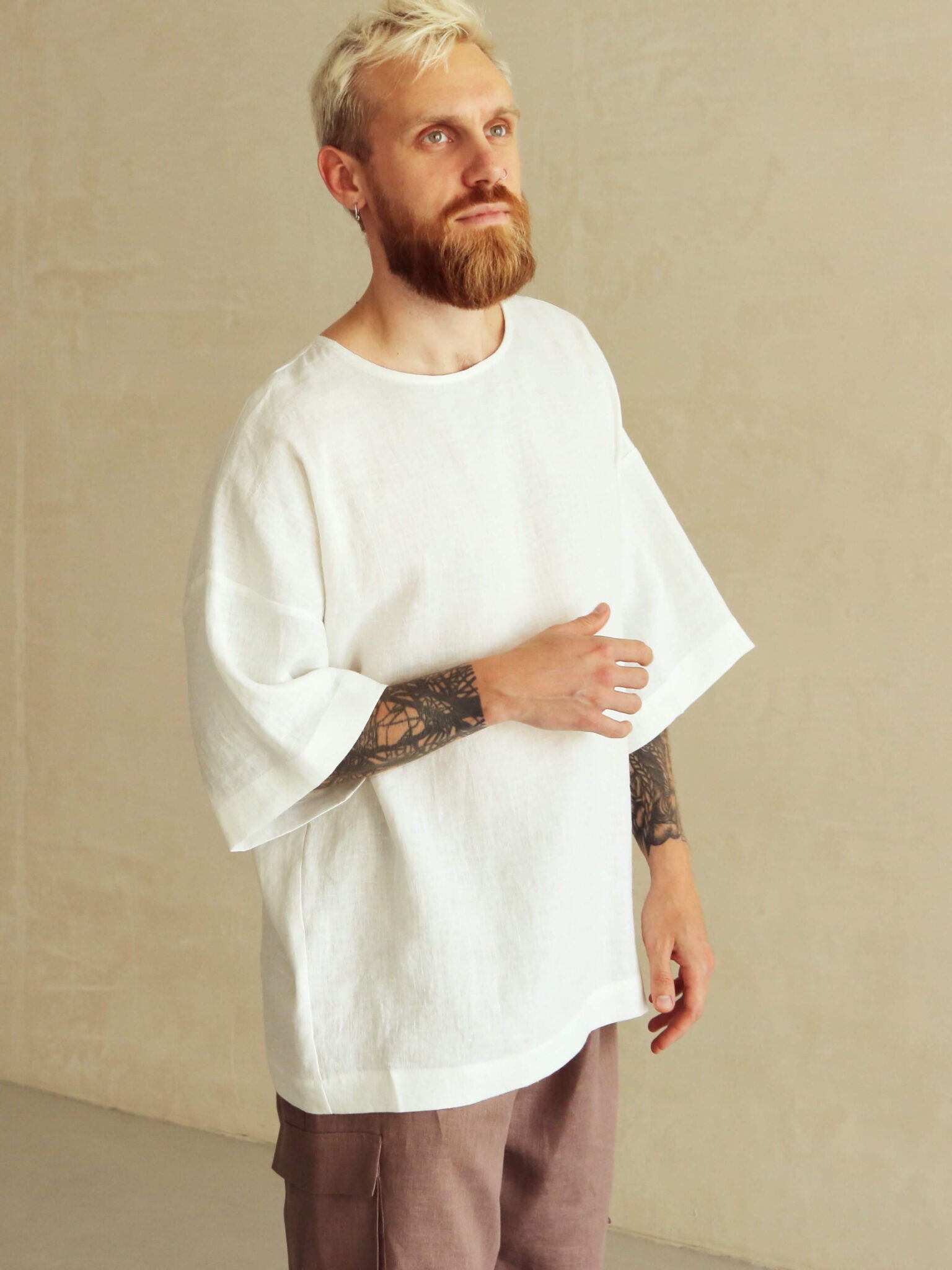 Men’s Oversized Linen T-Shirt LOTUS in Cream