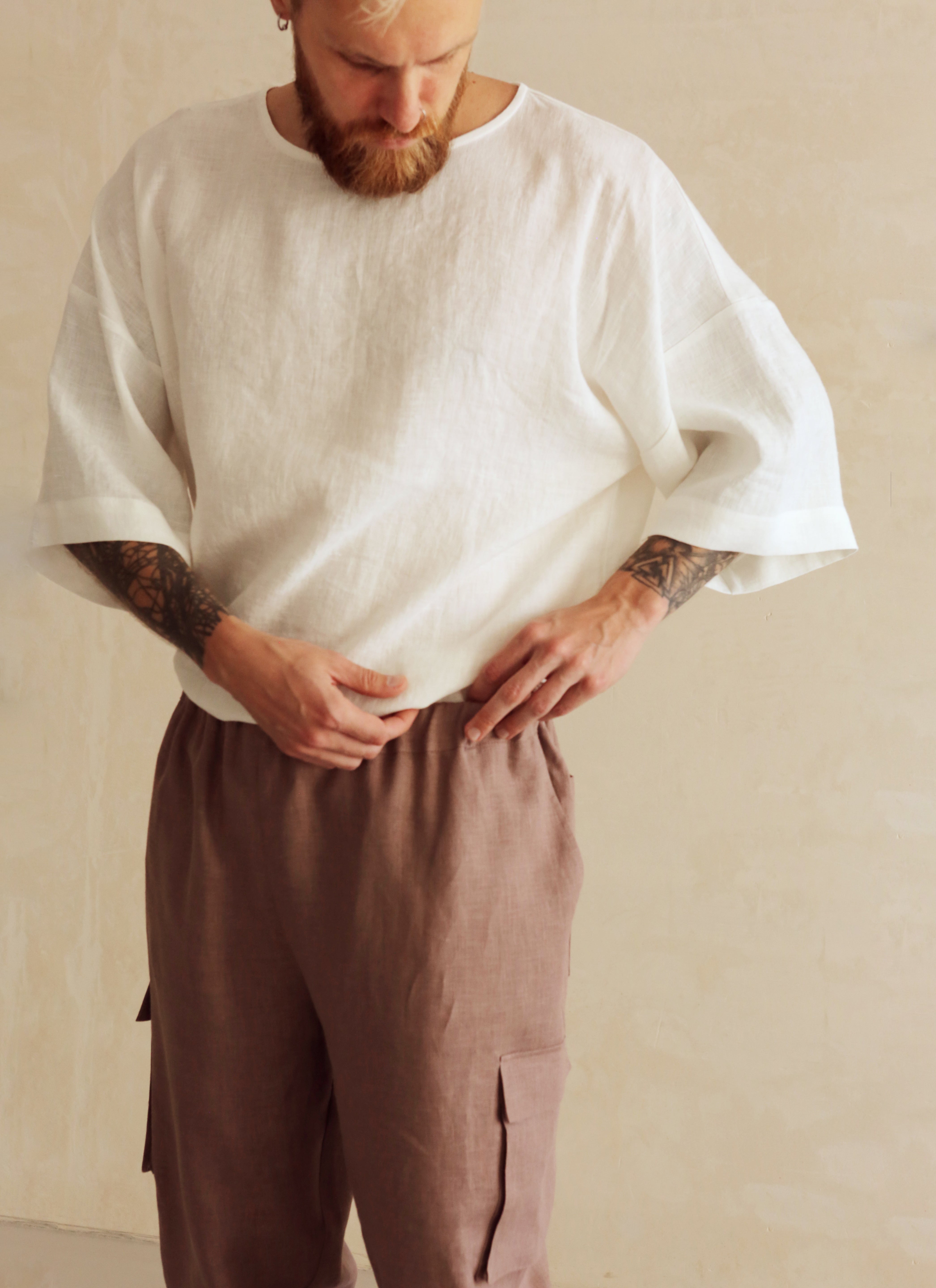 Men’s Oversized Linen T-Shirt LOTUS in Cream