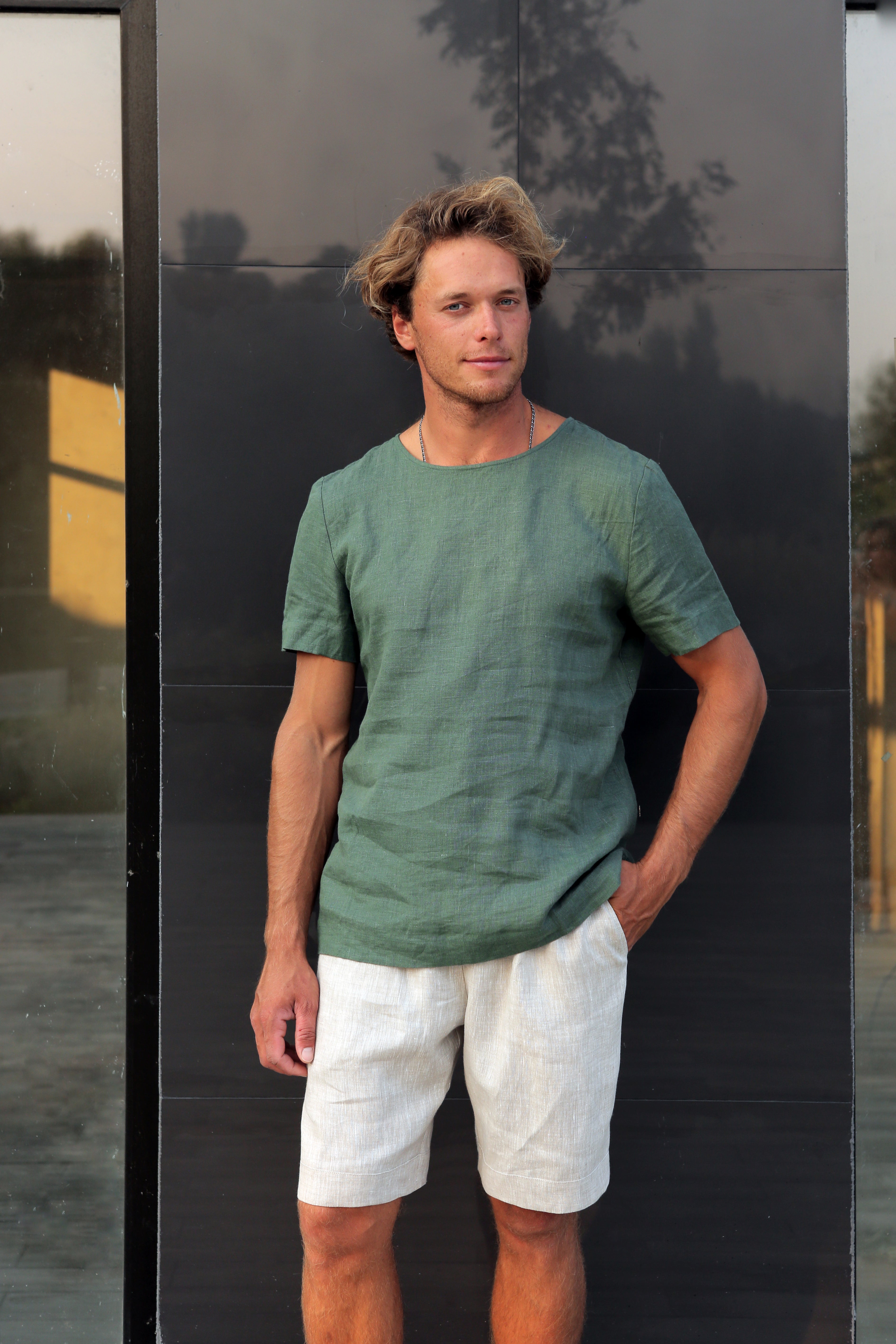 Men’s Linen T-Shirt LINDEN in Green