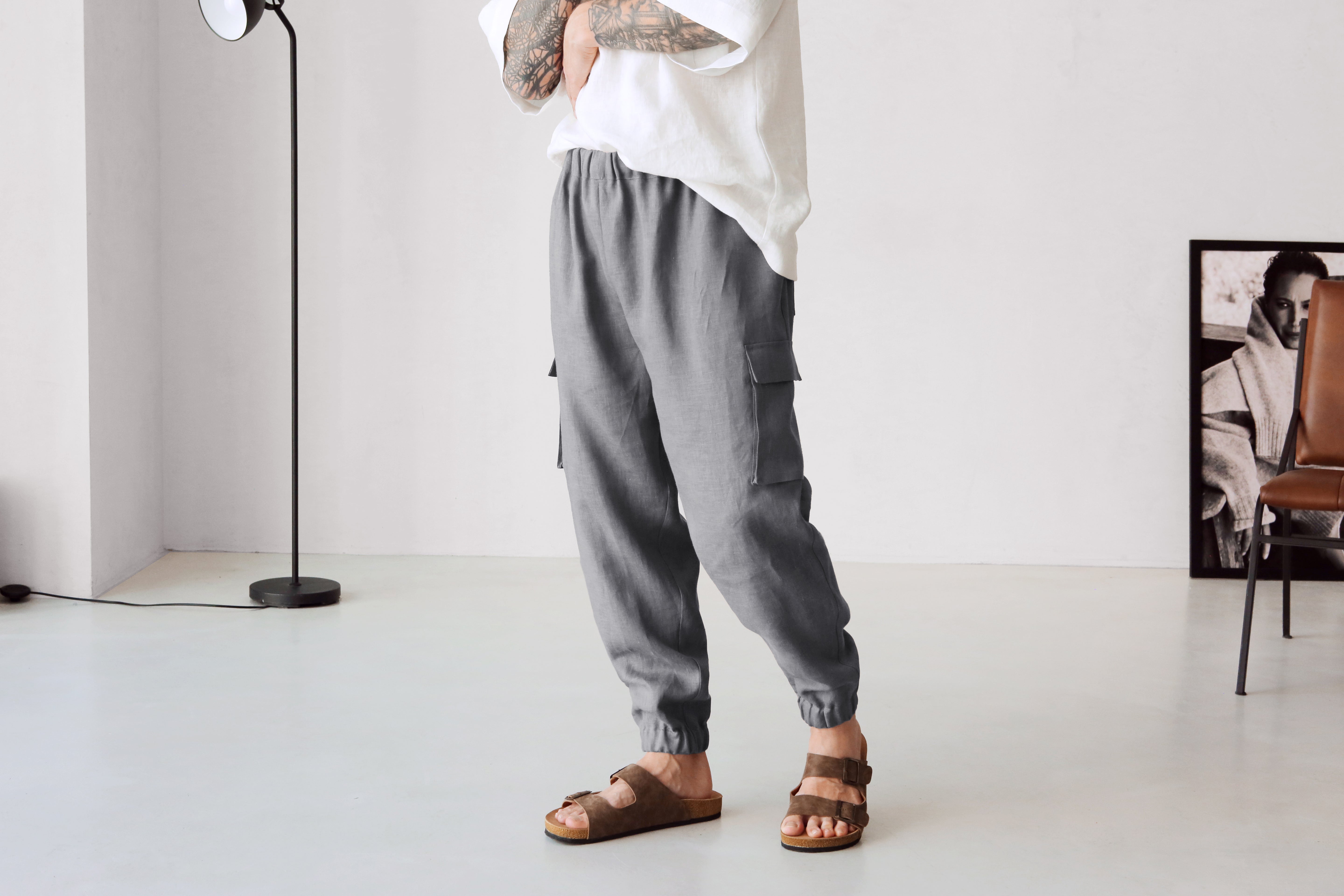Men’s linen cargo pants SUMAC in Dark grey