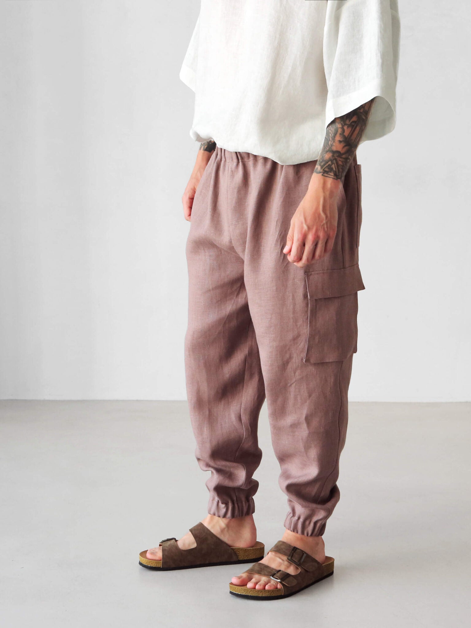 Men’s Linen Cargo Pants SUMAC in Latte