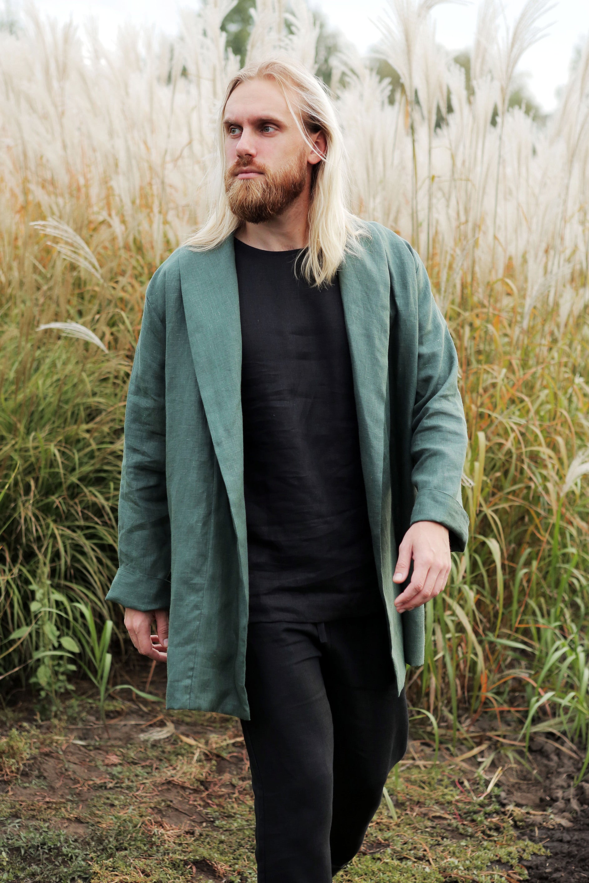 Men's Linen Cardigan WALNUT in Green